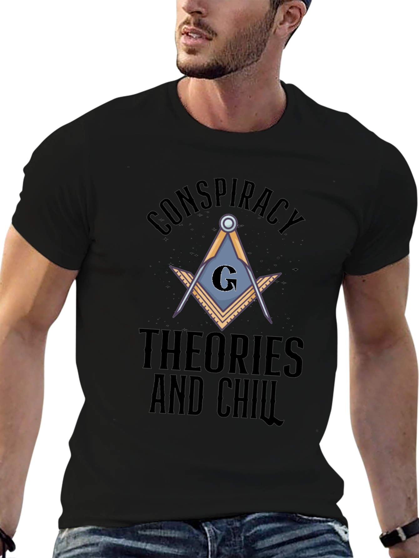 Black Conspiracy Theories and Chill Graphic T-Shirt view 6