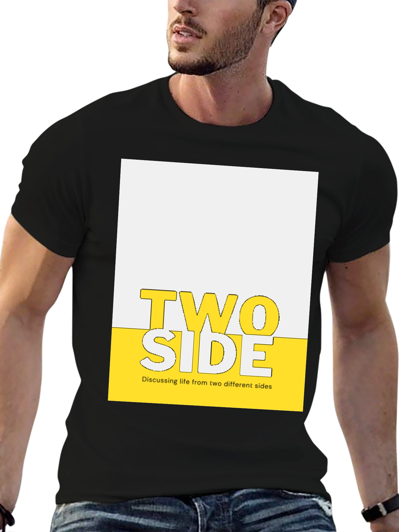 Black Two Side Graphic Print T-Shirt view 6