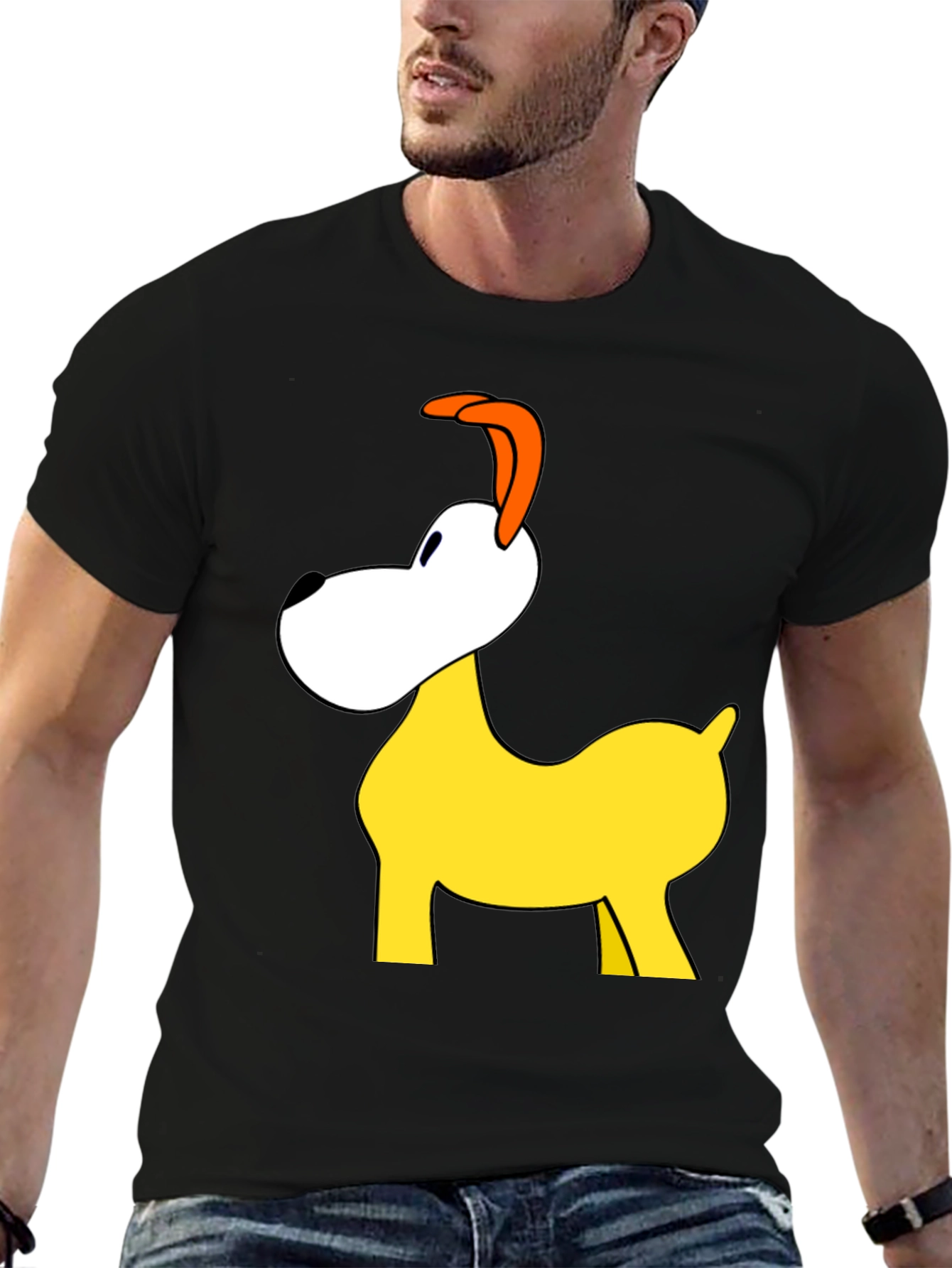 Black Cartoon Dog Graphic Tee - Black Cotton Blend Shirt view 6