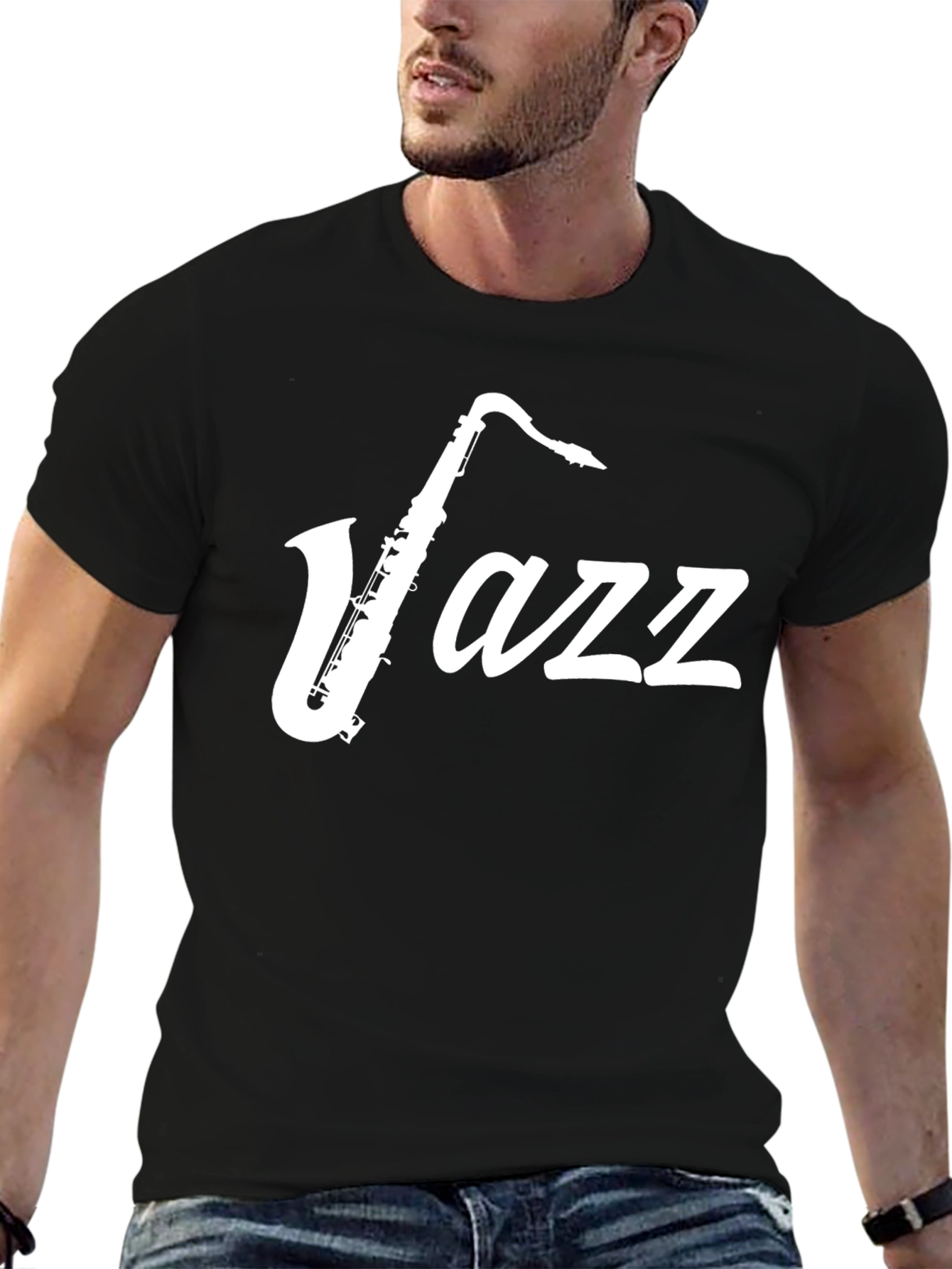 Black Jazz Saxophone Graphic T-Shirt - Black view 6