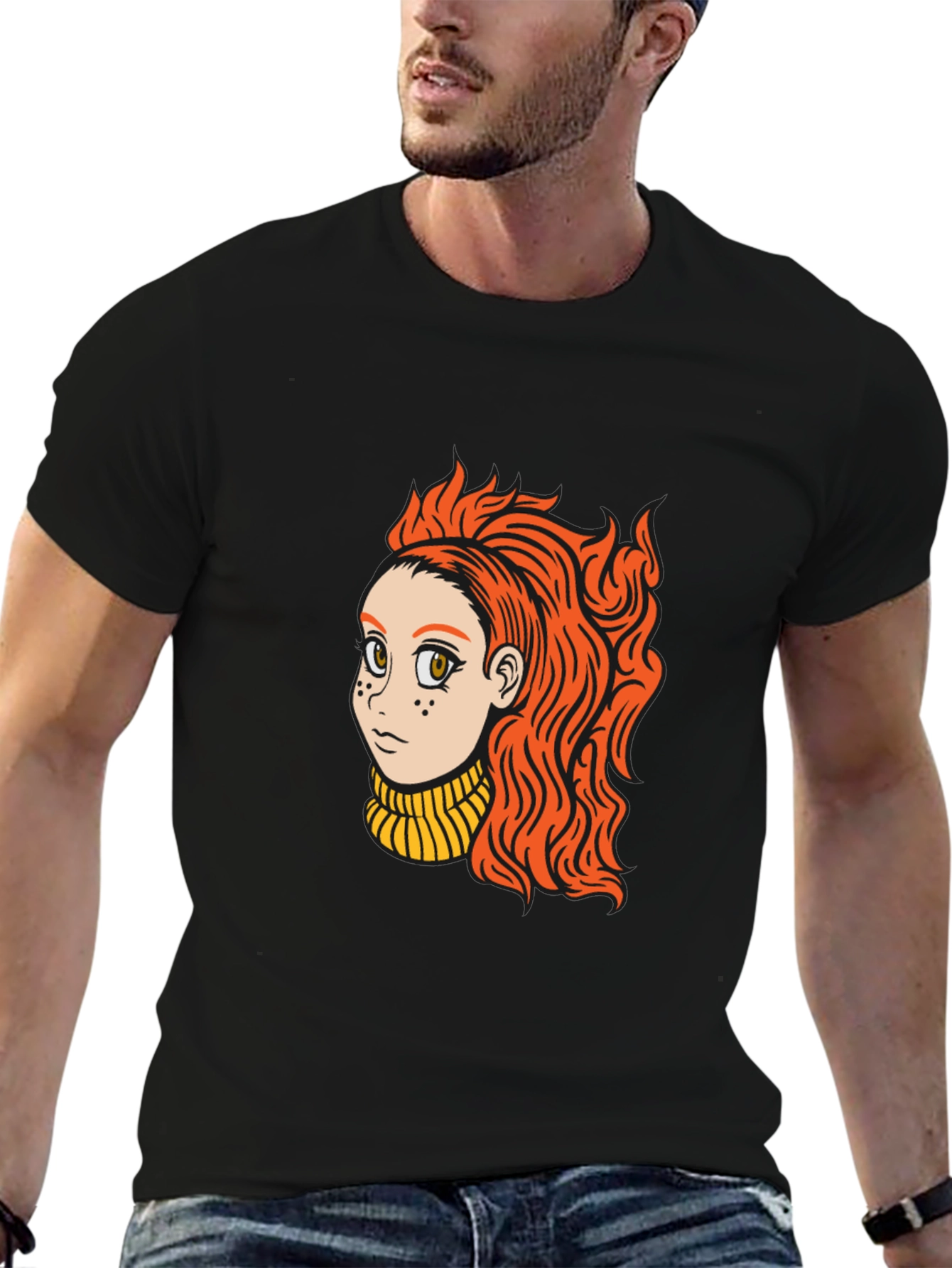 Black Cartoon Girl Graphic Black T-Shirt view 6