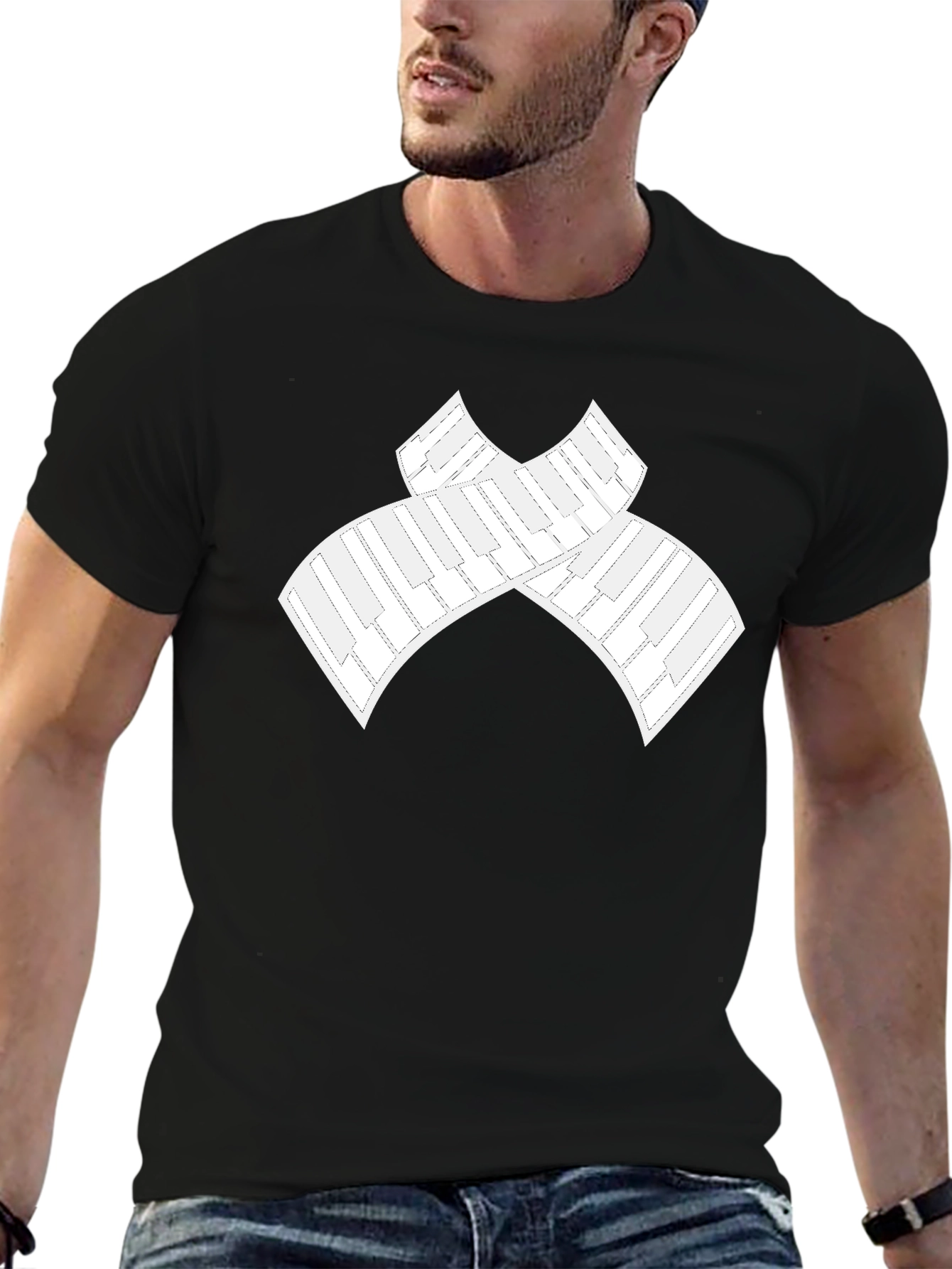 Black Piano Keys Ribbon Black T-Shirt view 6