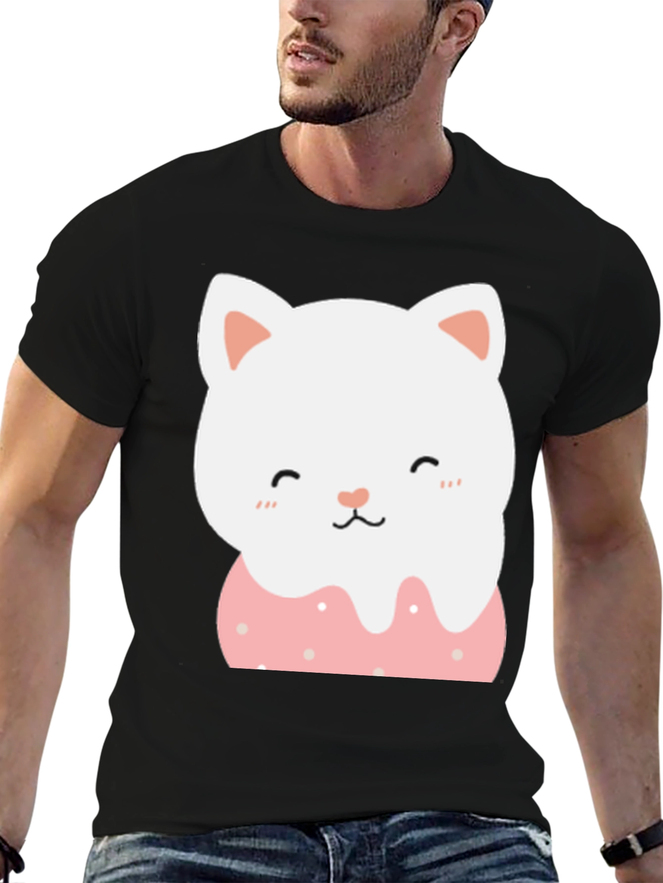 Black Cute Cat Donut T-Shirt - Black view 6