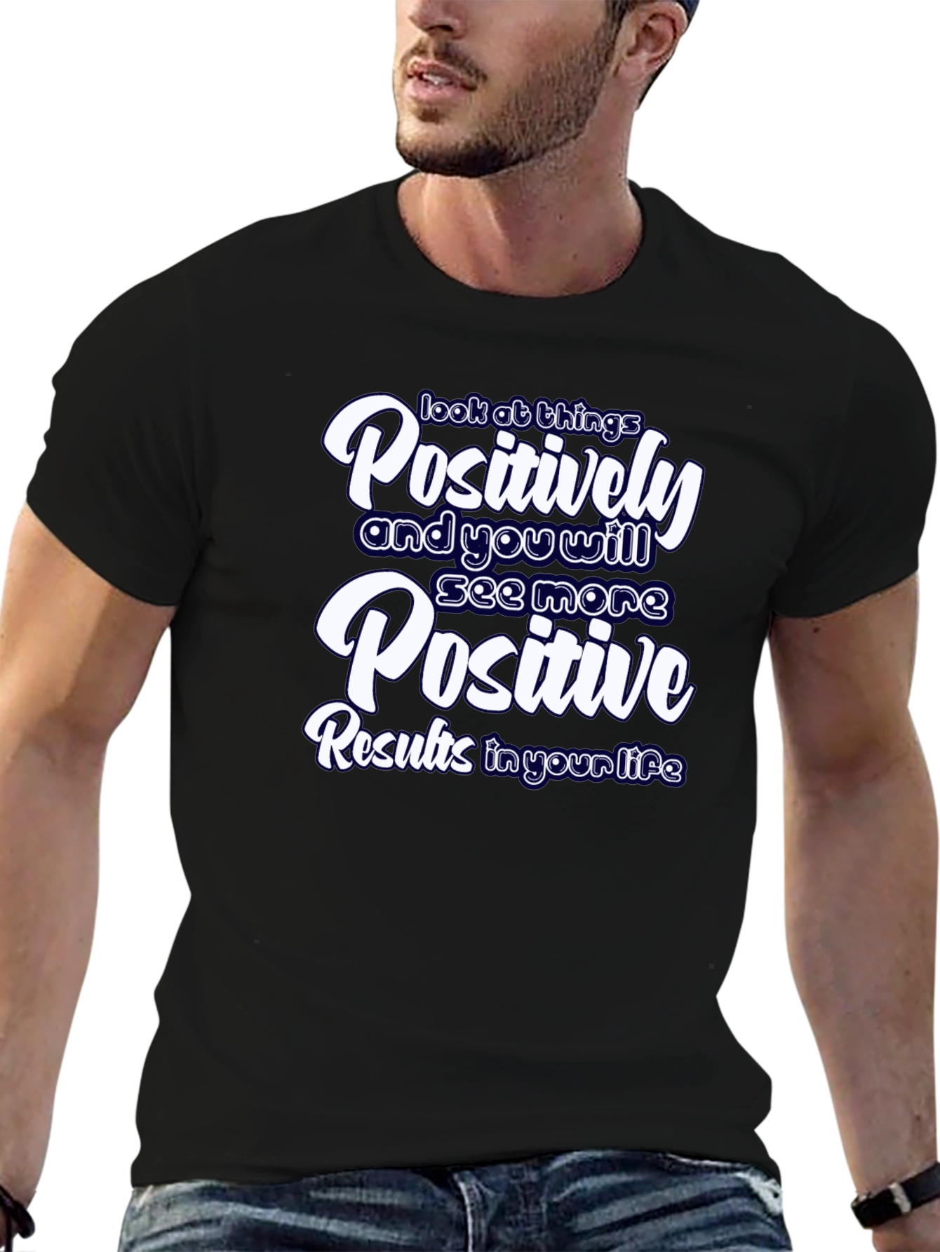 Black Positive Results Graphic Tee - Motivational Black T-Shirt view 6