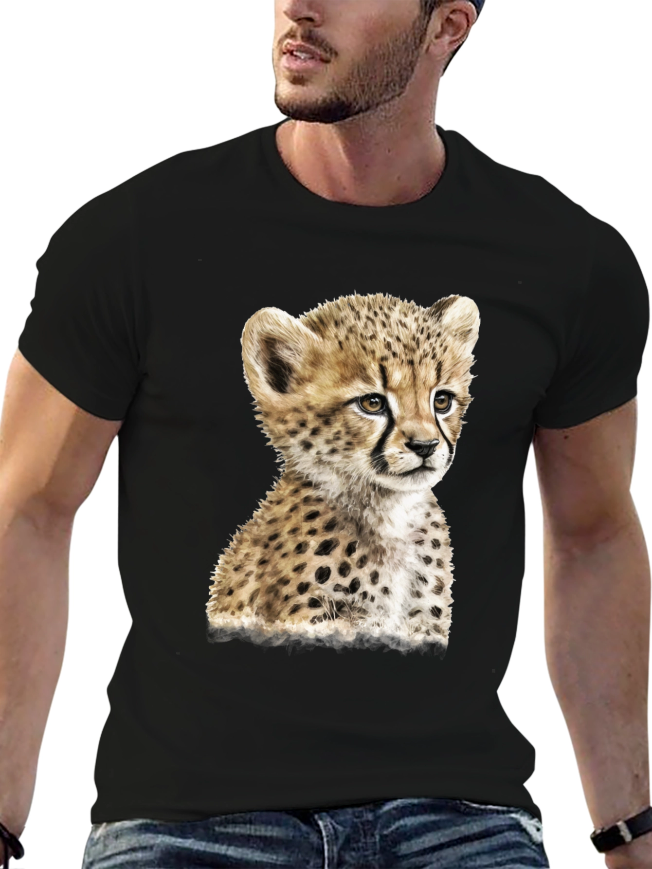 Black Cheetah Cub Graphic Black T-Shirt view 6