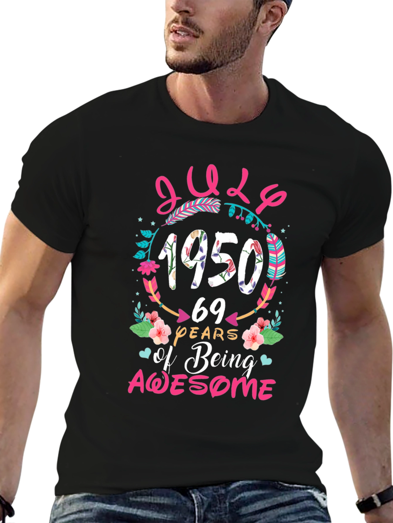 Black July 1950 Birthday Graphic T-Shirt view 6