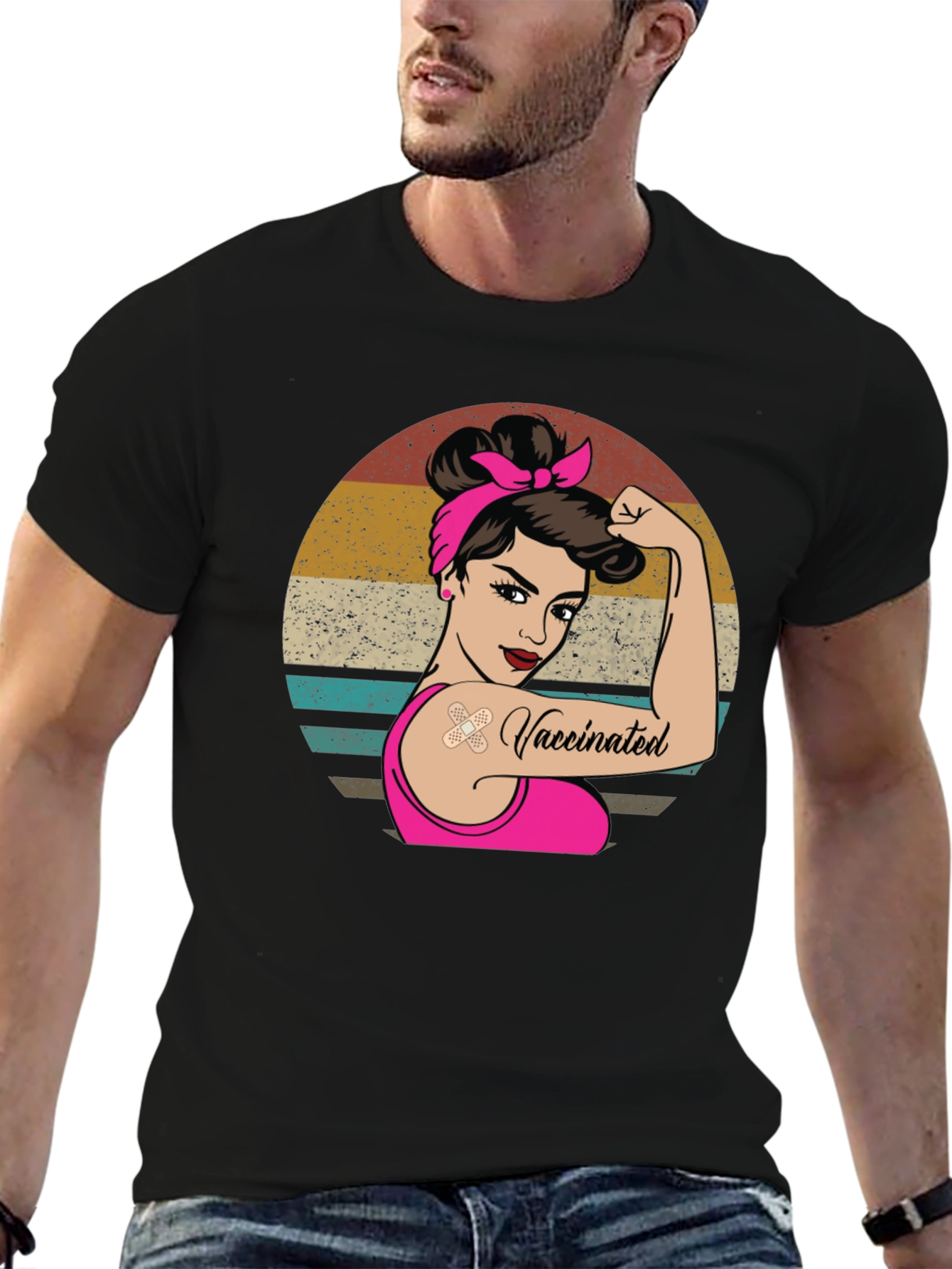 Black Vaccinated Woman Graphic Tee - Retro Design view 6