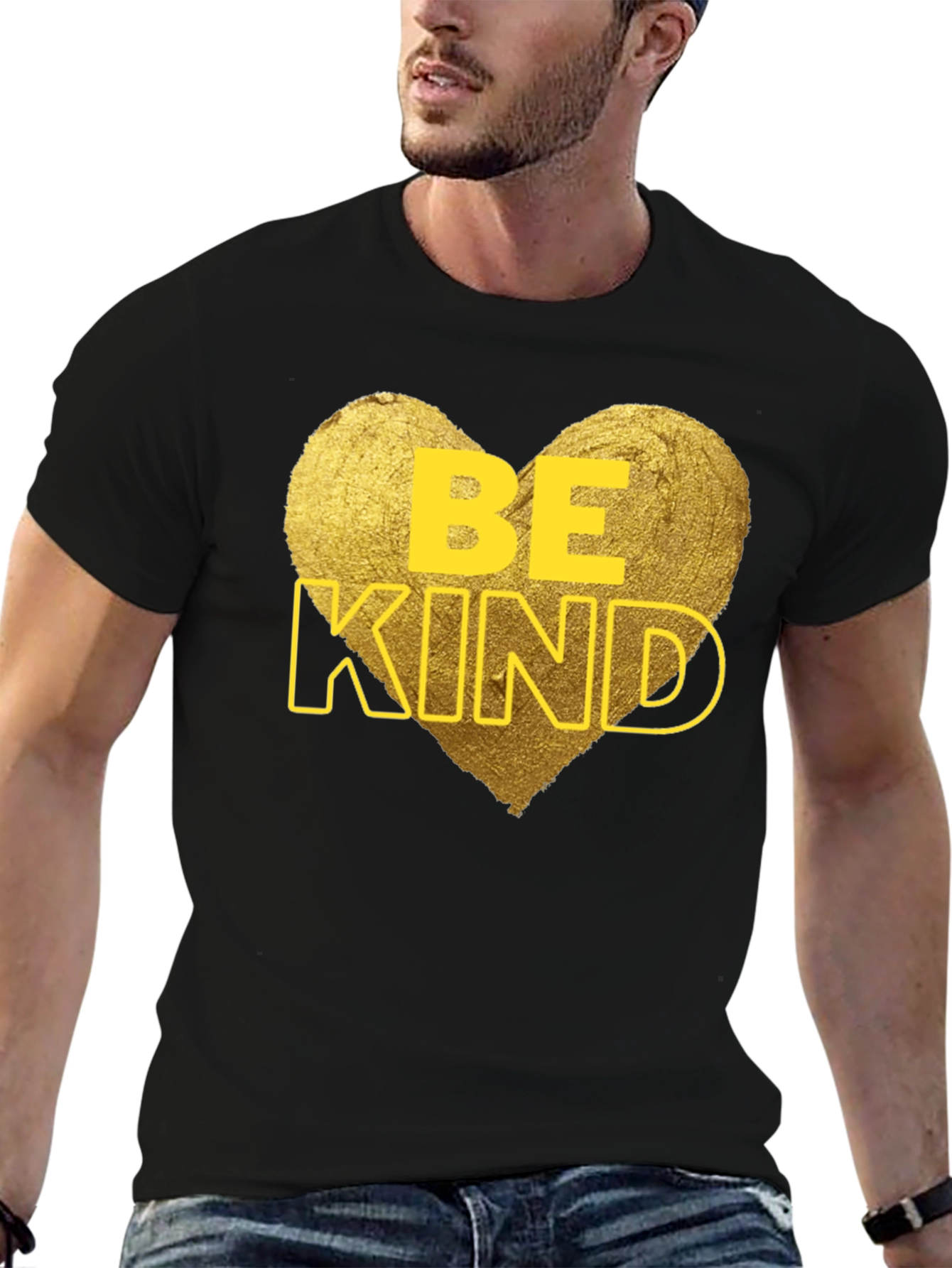 Black Be Kind Heart Graphic Tee - Black Cotton Casual T-Shirt view 6