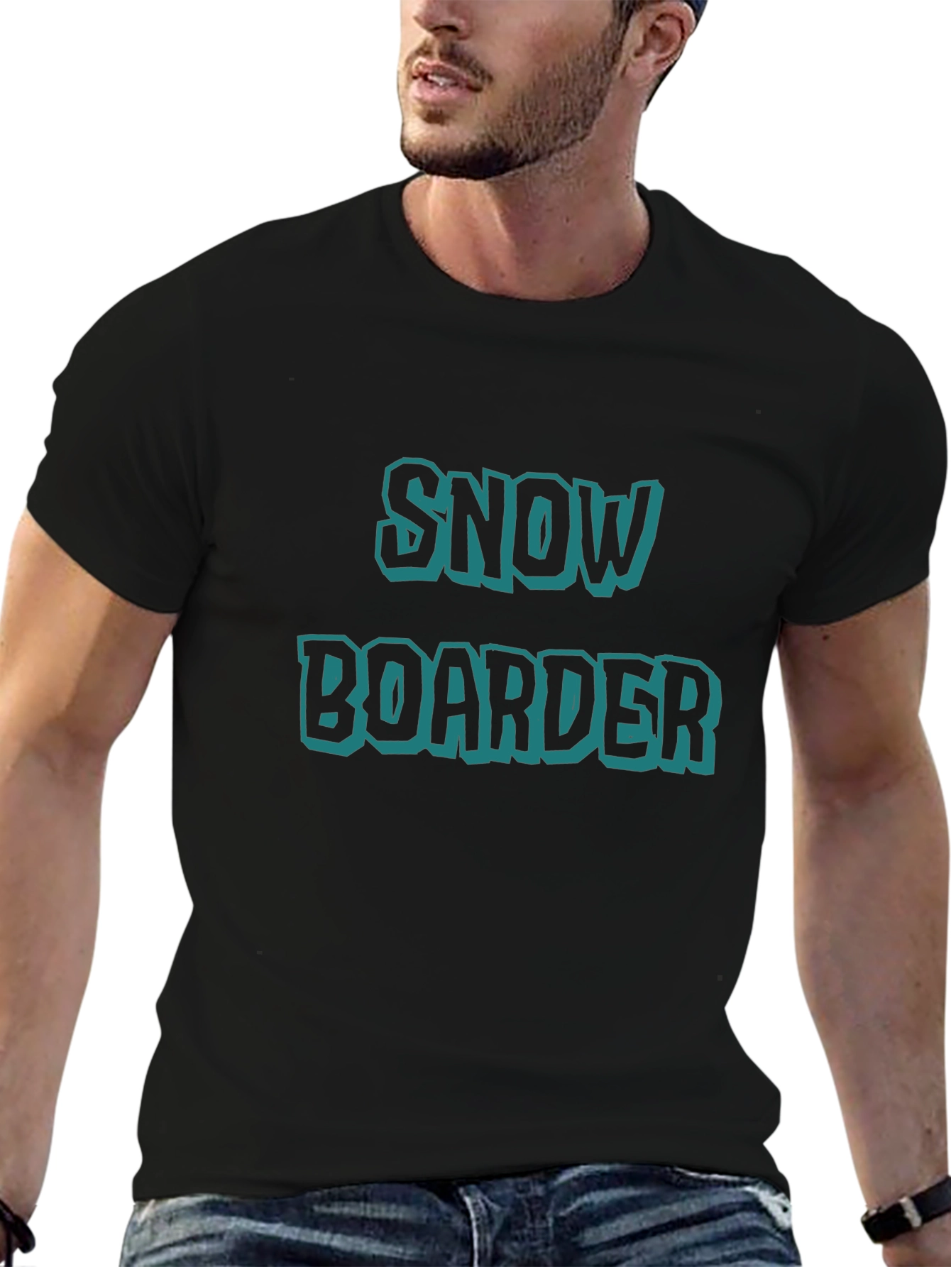 Black Snowboarder Graphic Tee - Black Cotton T-Shirt view 6