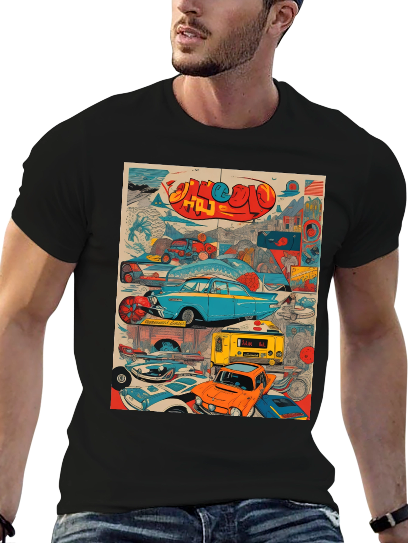 Retro Car Collage Graphic Tee - 6