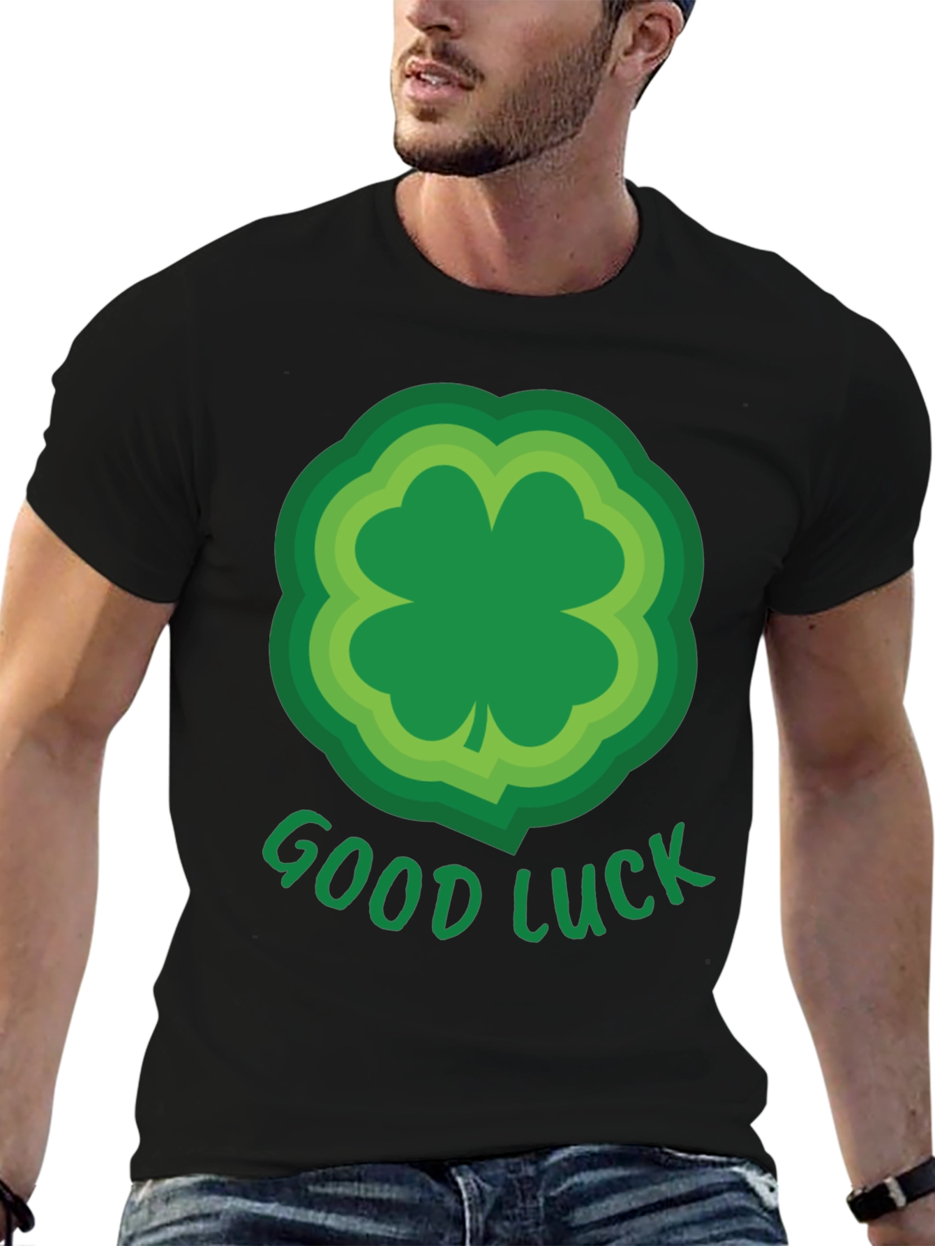 Black Good Luck Shamrock T-Shirt - St. Patrick's Day Tee view 6