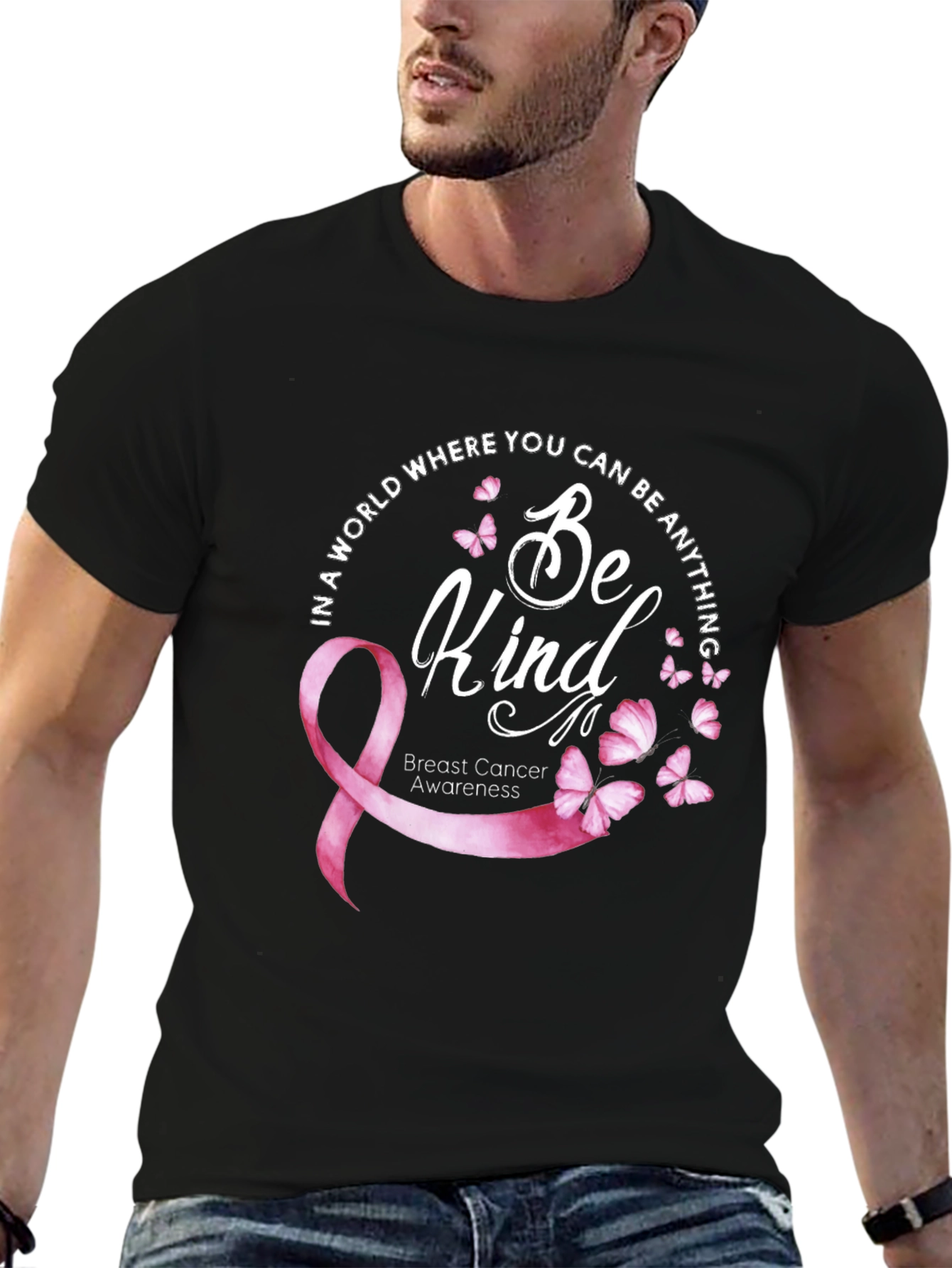 Black Be Kind Breast Cancer Awareness T-Shirt view 6
