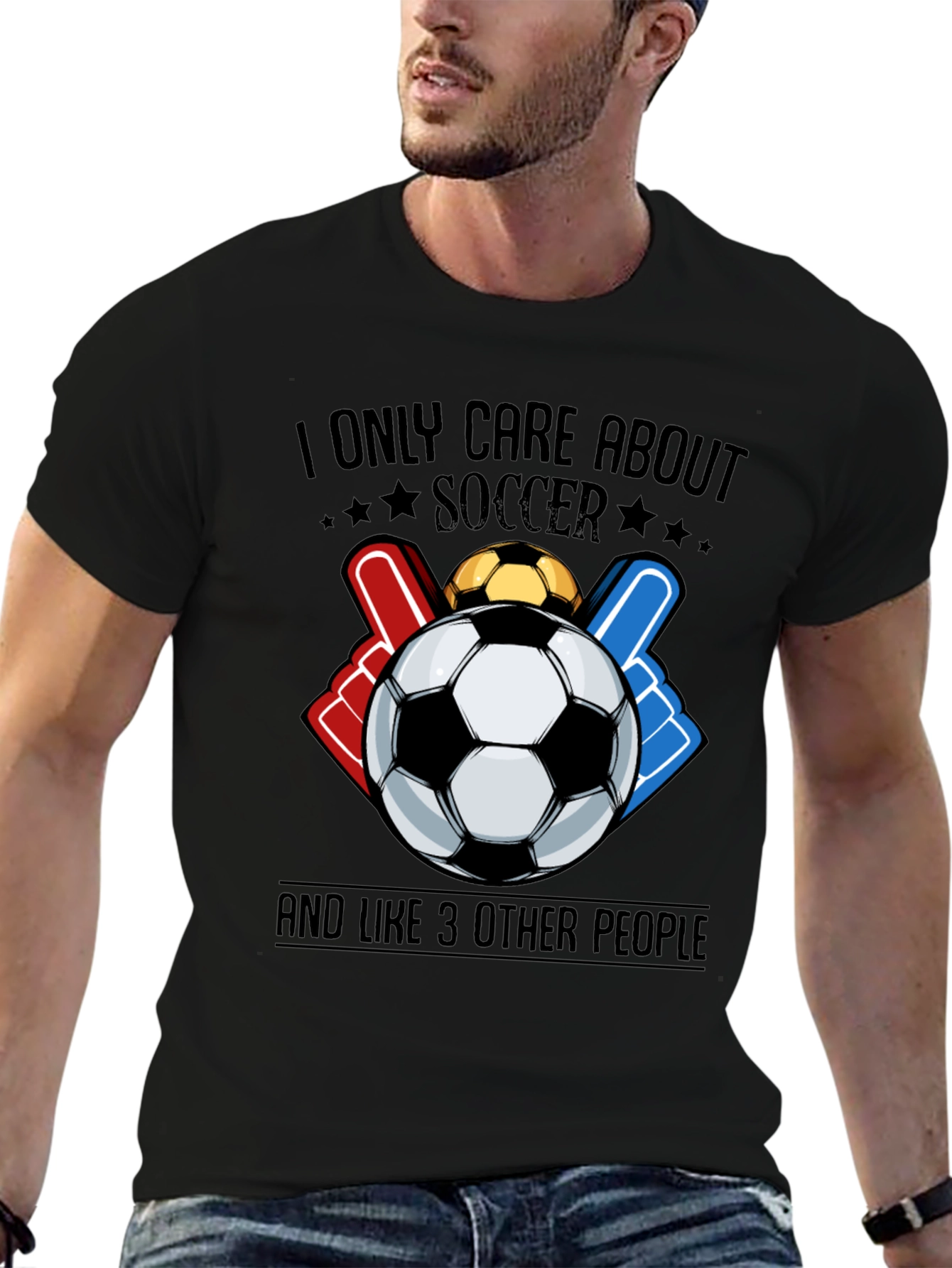 Black Soccer Fan Graphic Tee - I Only Care About Soccer T-Shirt view 6