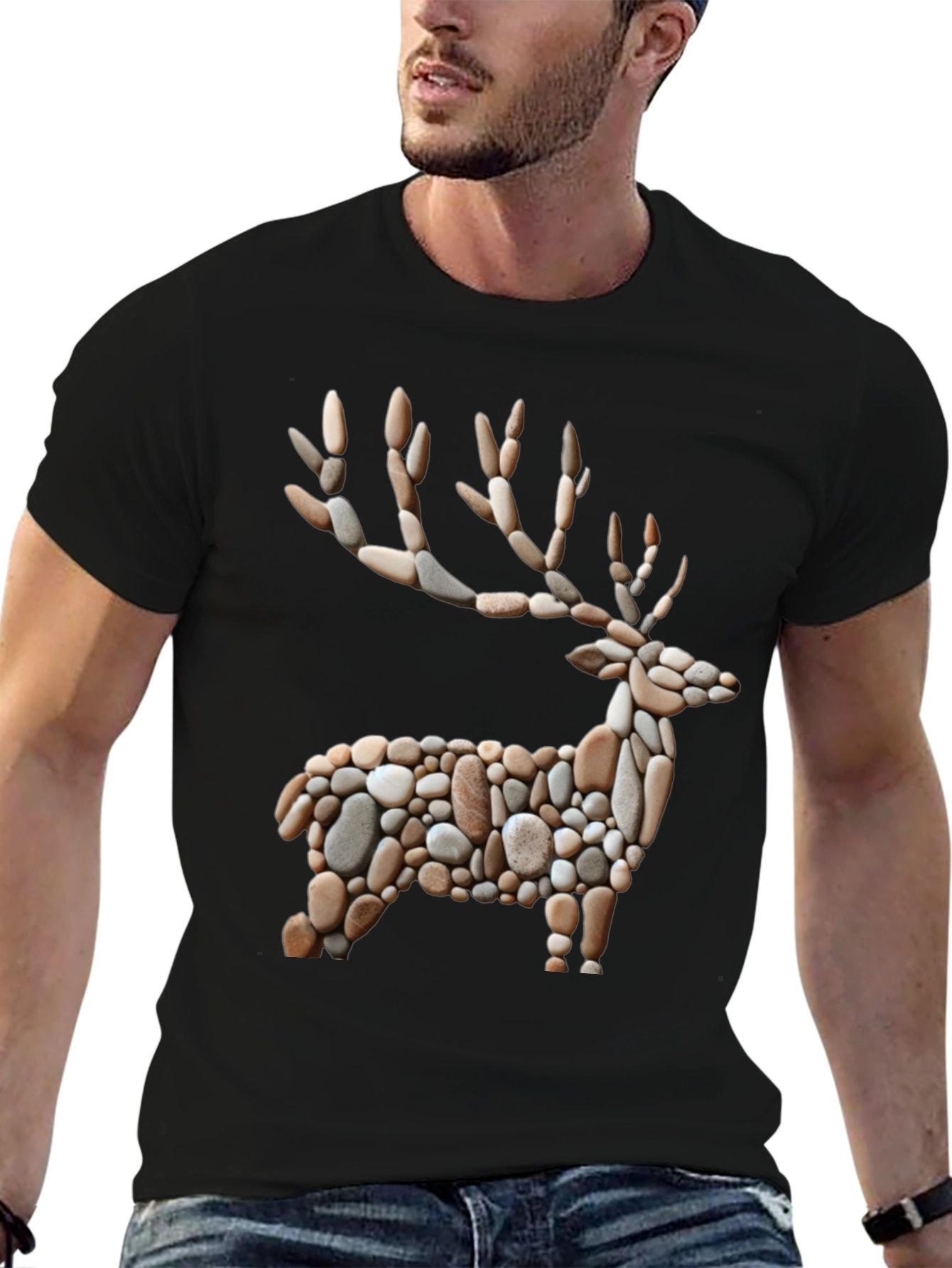 Black Stone Deer Graphic Tee - Unique Nature Inspired Design view 6