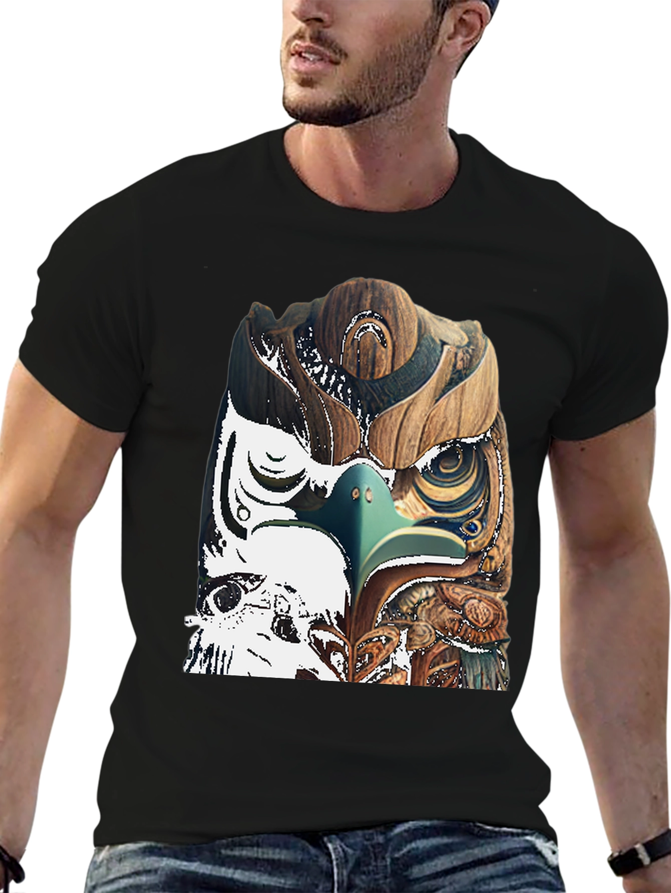 Black Wood Owl Graphic Tee - Unique Nature Style view 6