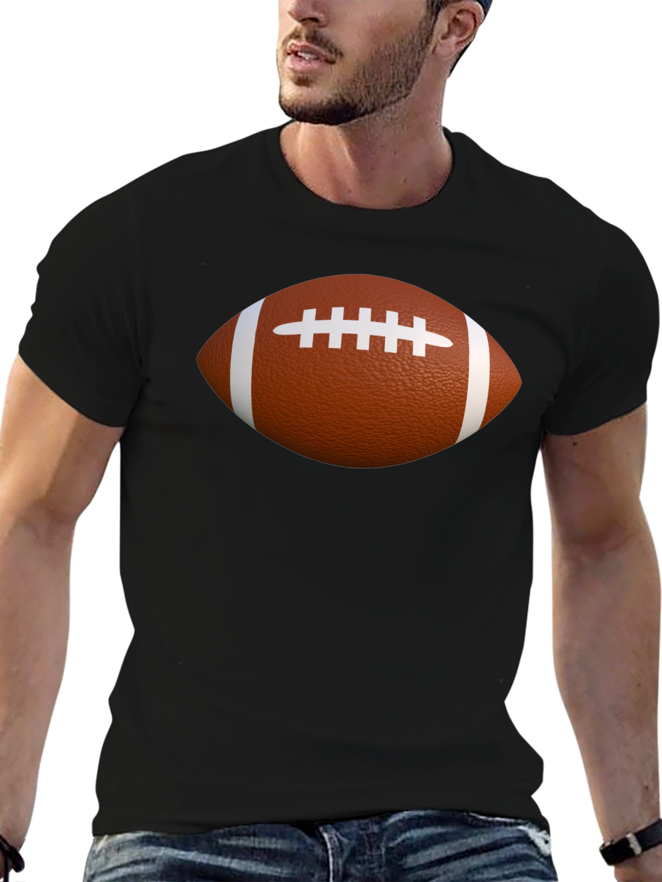 Black Football Graphic T-Shirt - Casual Cotton Tee view 6
