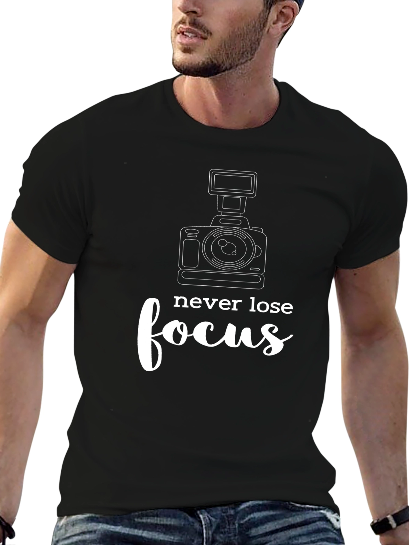 Black Never Lose Focus Camera Graphic Tee view 6