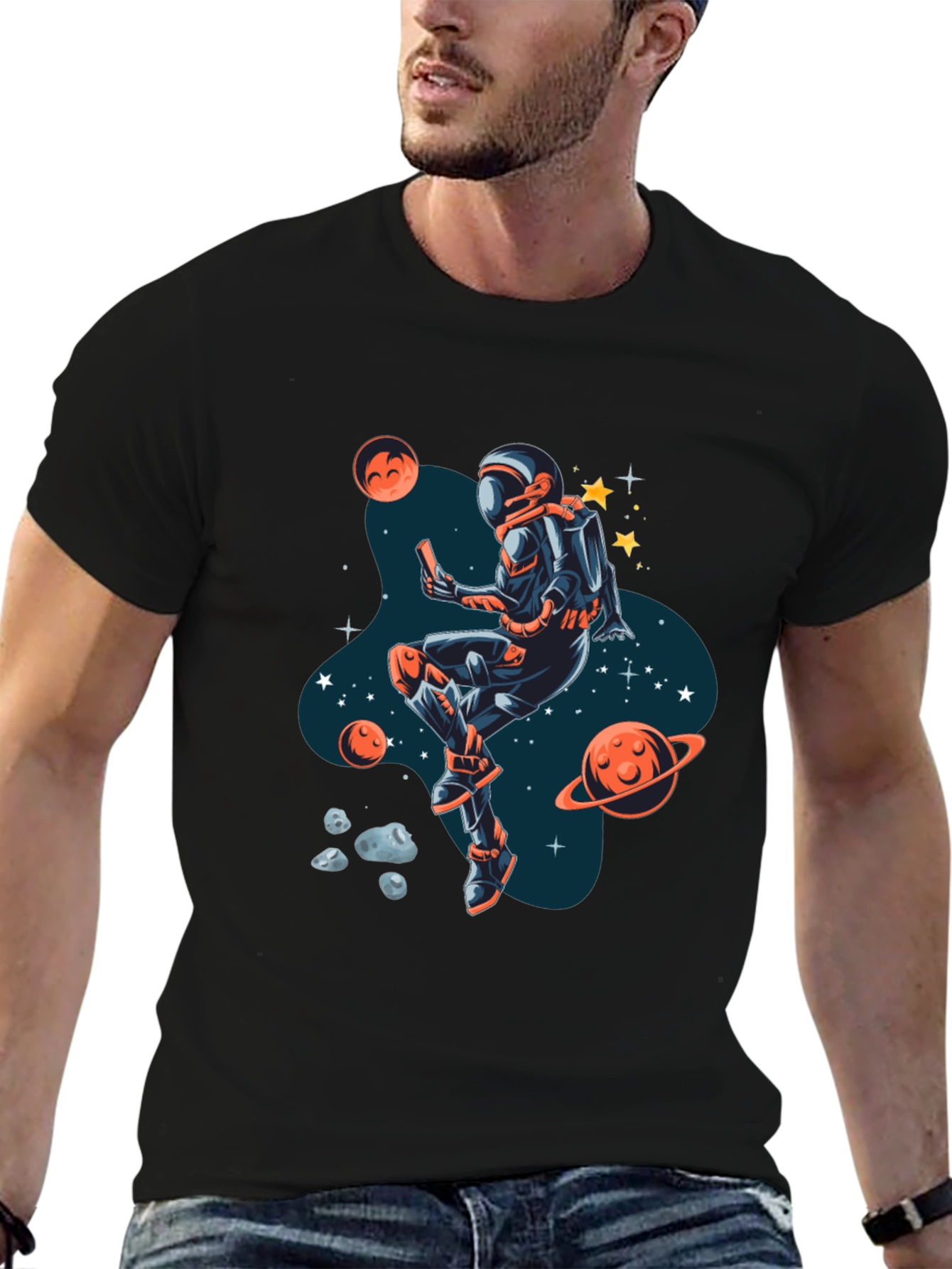 Black Astronaut in Space T-Shirt view 6