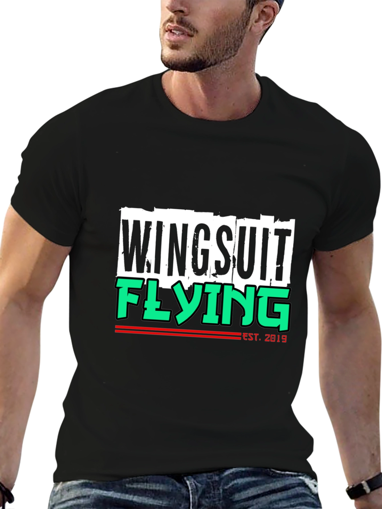 Black Wingsuit Flying Est. 2019 Black T-Shirt view 6