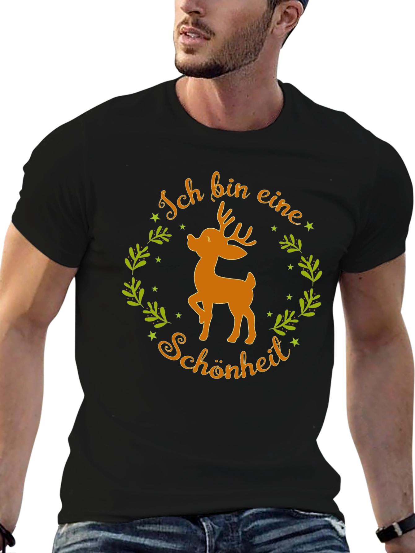 Black Ich bin eine Schönheit Deer Graphic Tee view 6