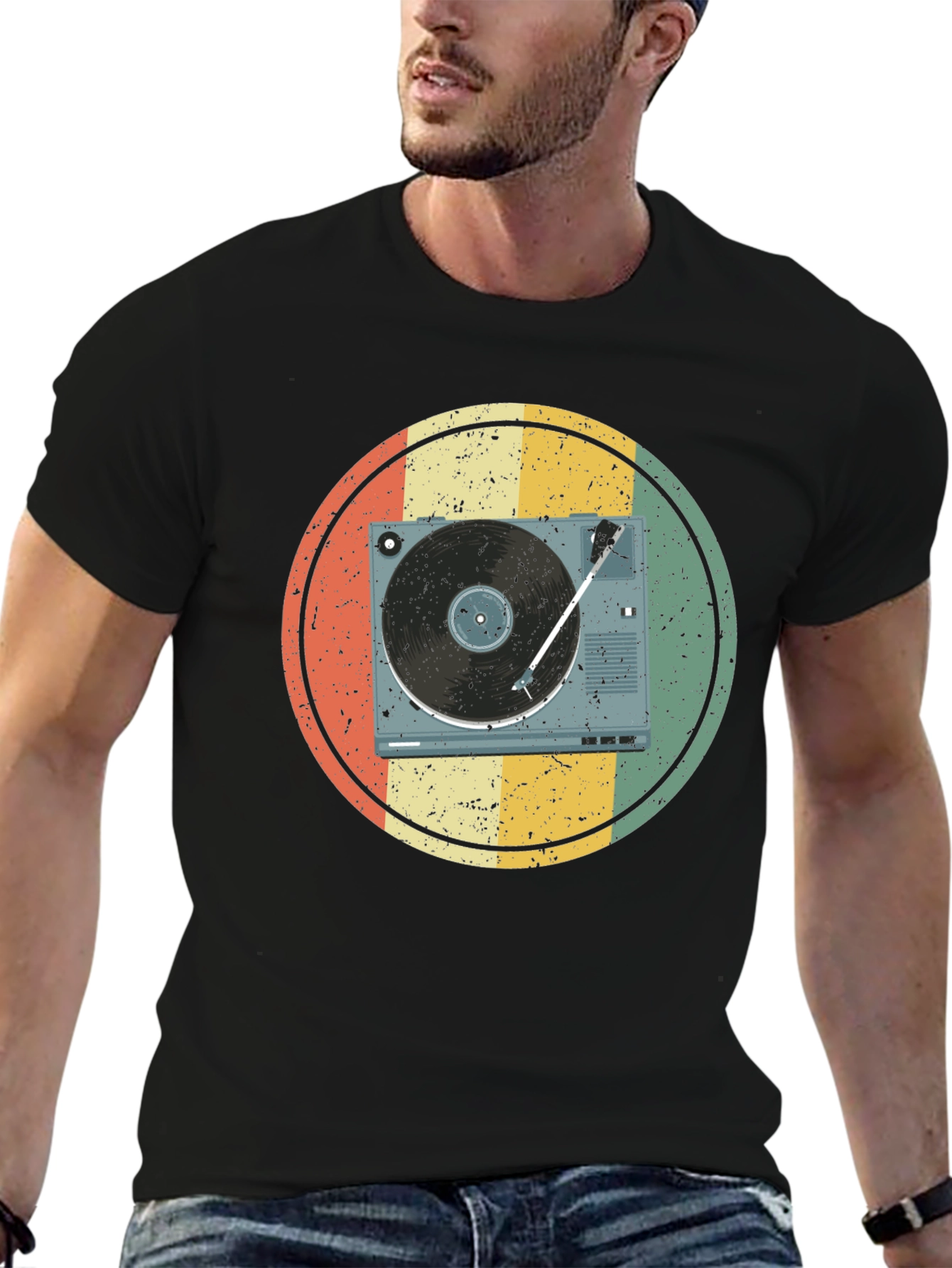 Black Retro Turntable Graphic T-Shirt view 6