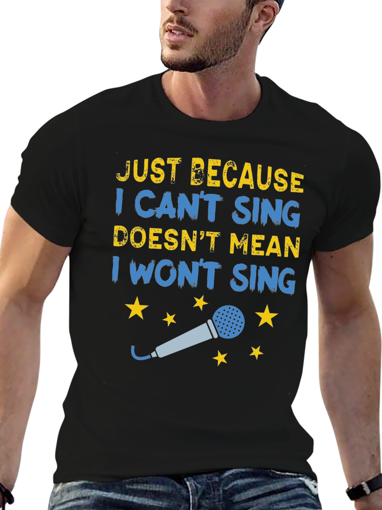 Black Funny Singing T-Shirt - Just Because I Can't Sing view 6