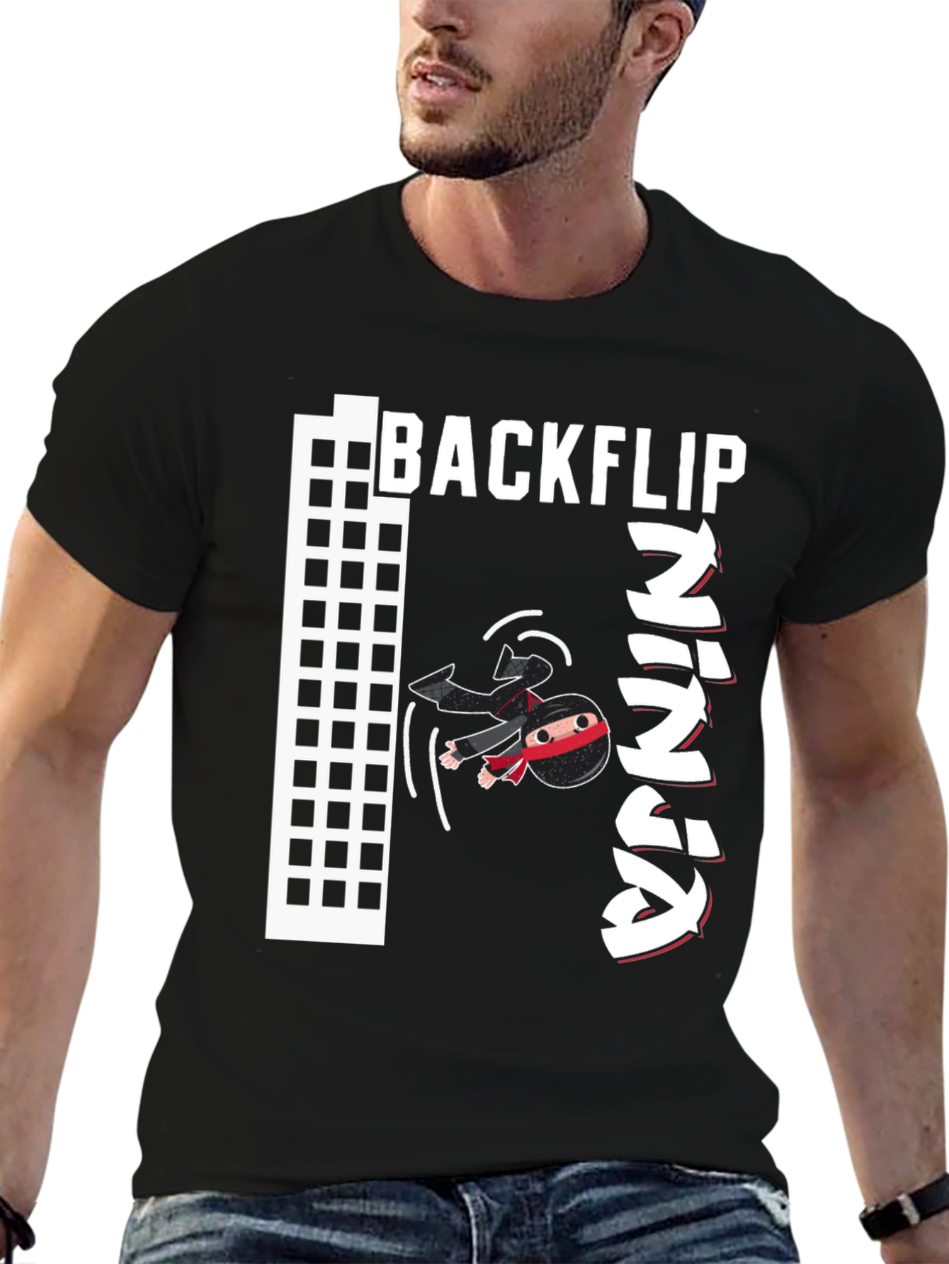 Black Backflip Ninja Graphic T-Shirt - Cool Martial Arts Tee view 6