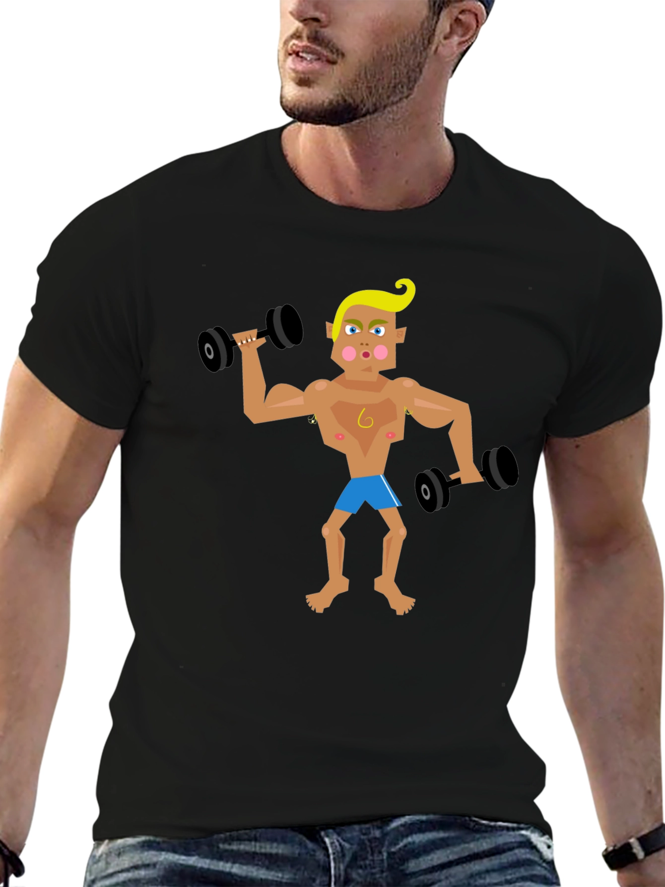 Black Cartoon Gym Bro T-Shirt view 6