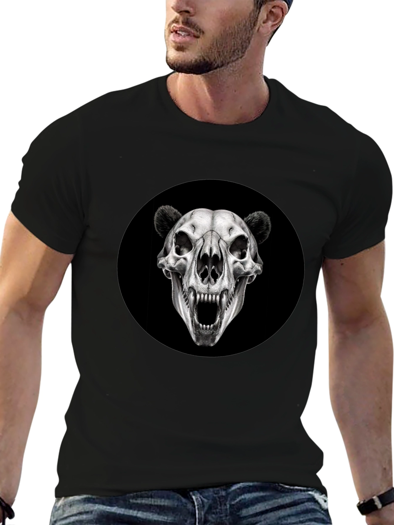 Black Bear Skull Graphic Black T-Shirt view 6