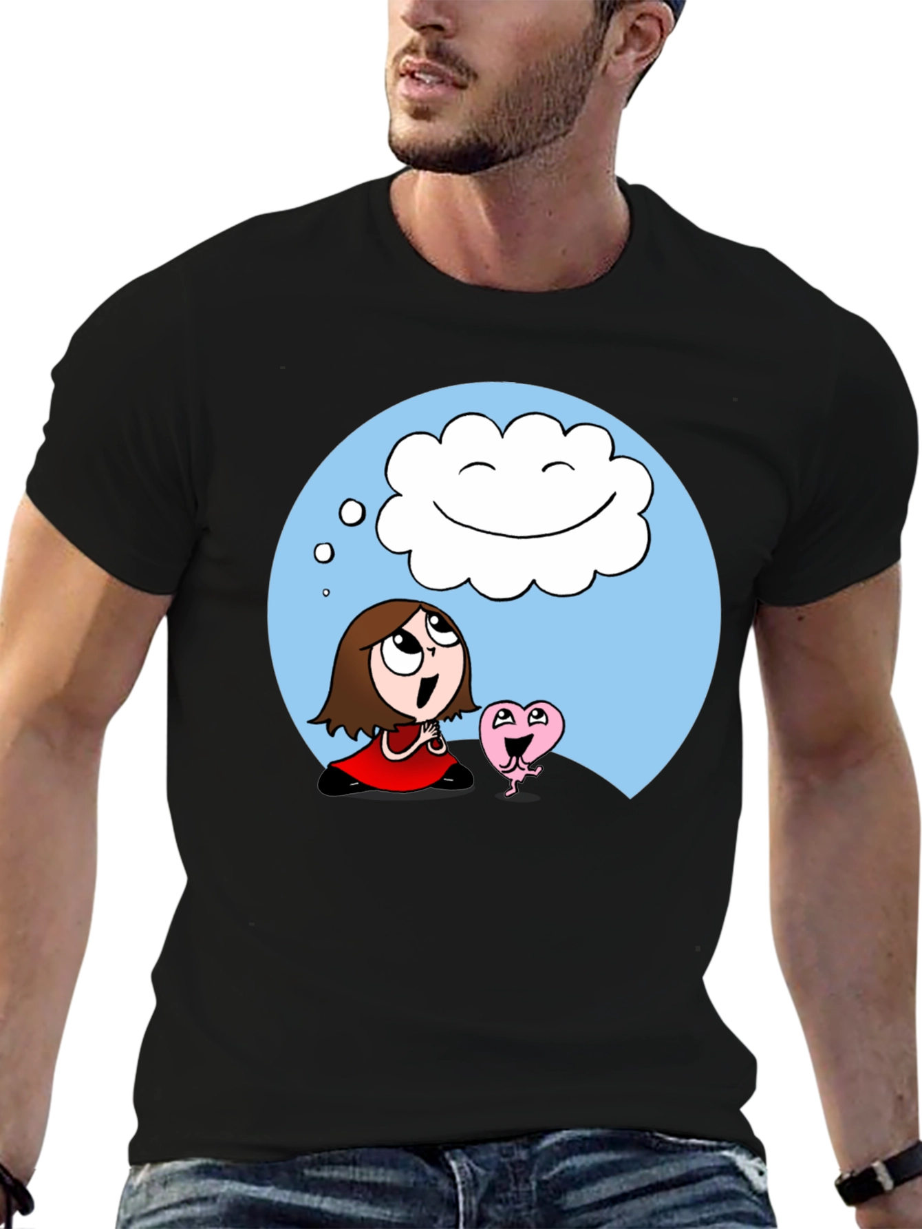 Black Dreamy Cartoon Graphic T-Shirt view 6