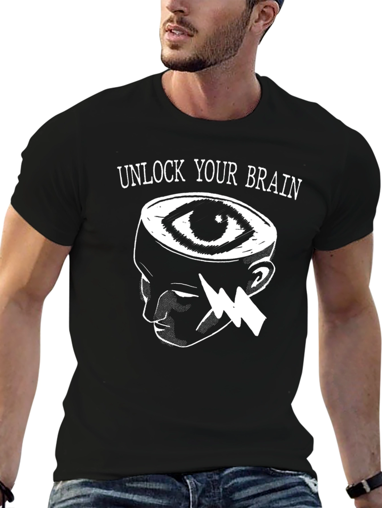 Black Unlock Your Brain T-Shirt view 6
