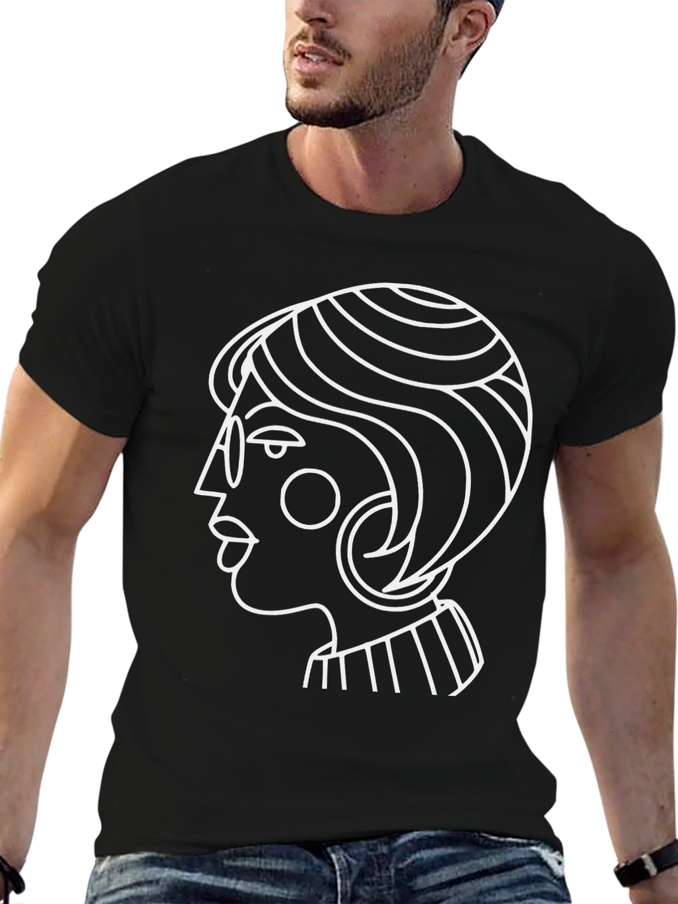 Black Abstract Woman Graphic Tee - Stylish Black T-Shirt view 6