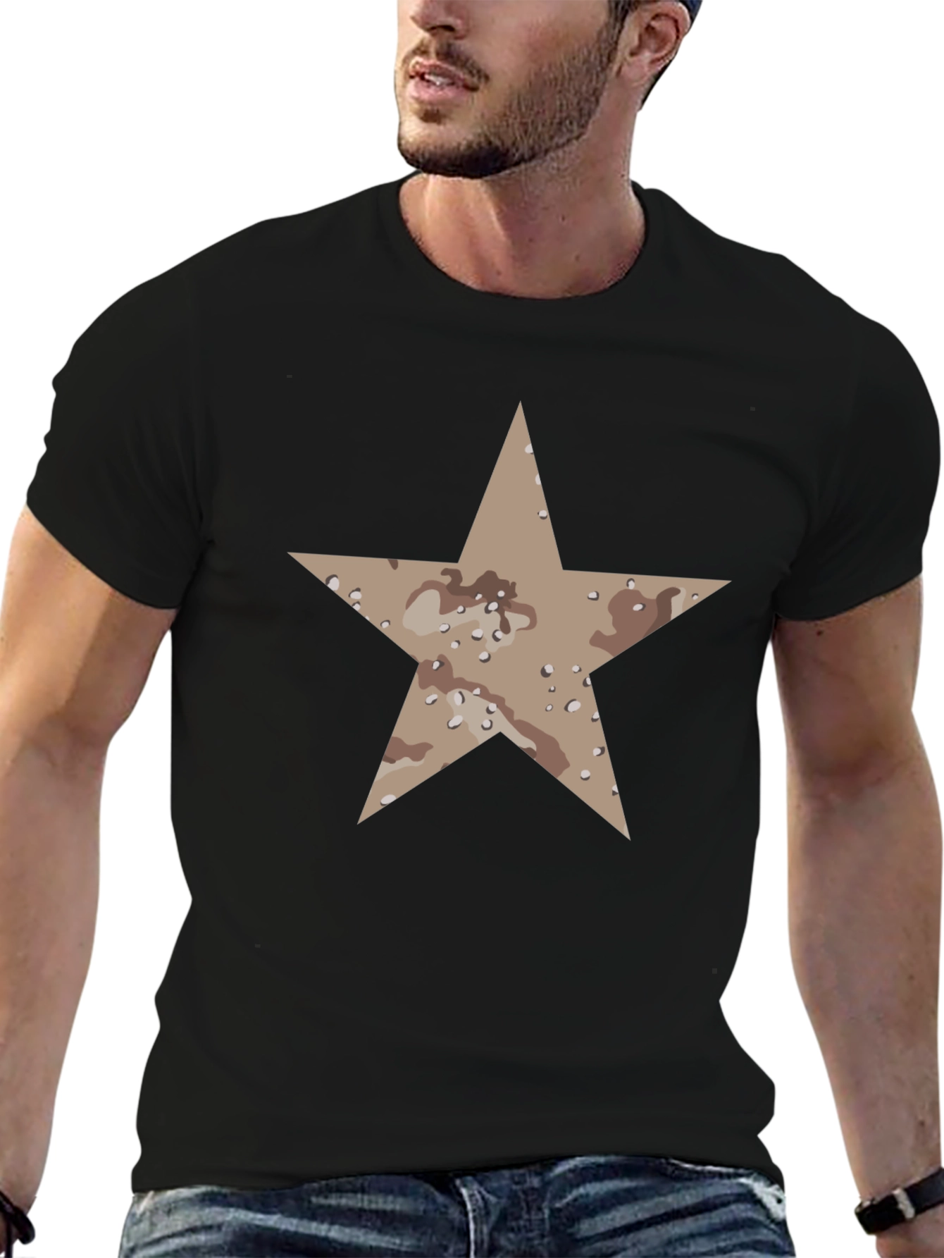 Black Star Camo Print Black T-Shirt view 6