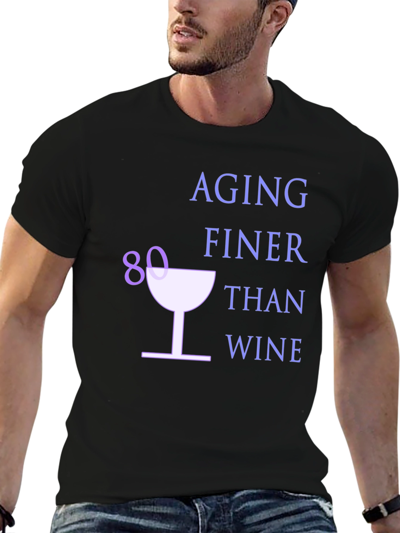 Black Aging Finer Than Wine 80th Birthday T-Shirt view 6