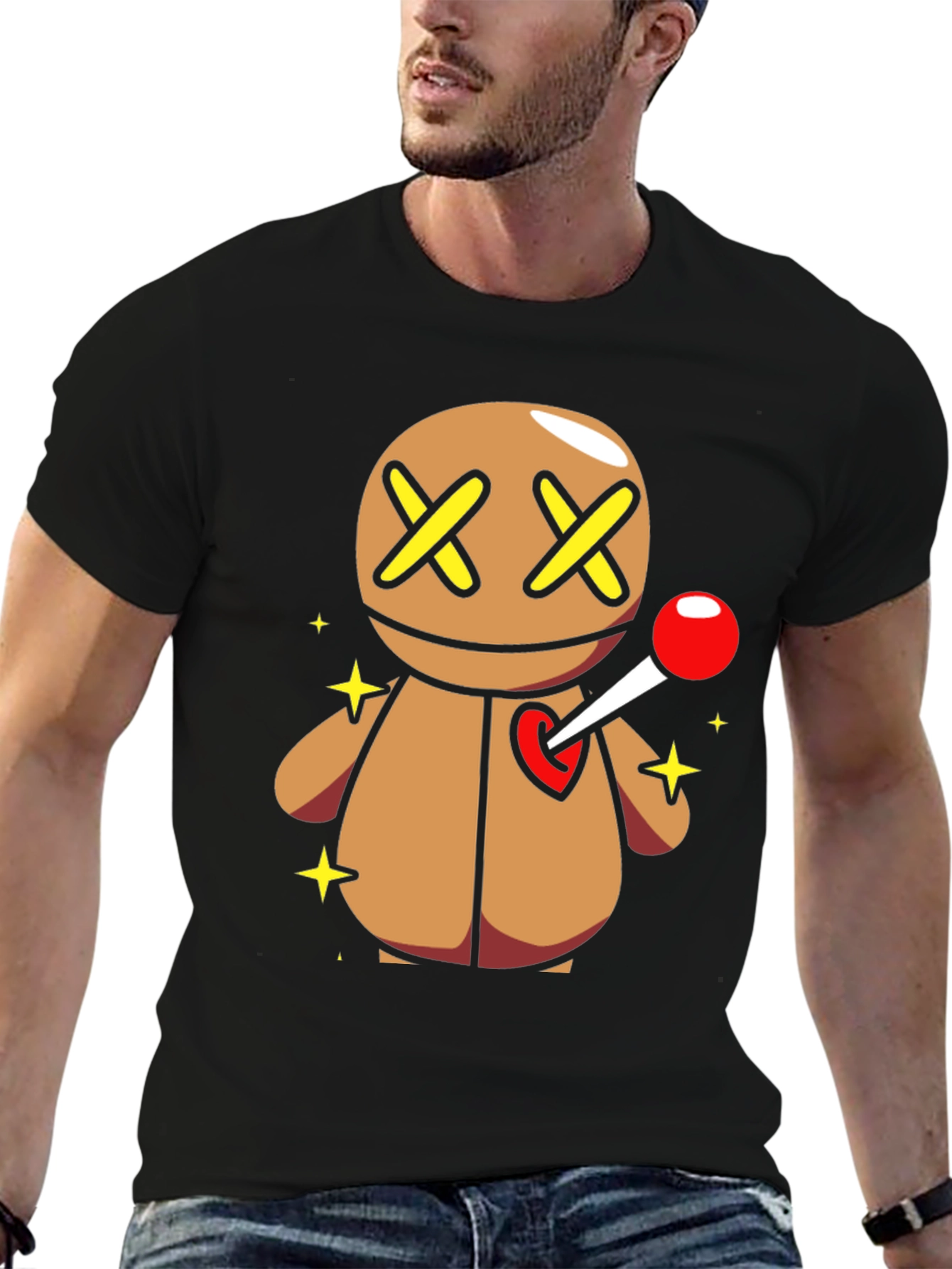 Black Voodoo Doll Graphic Tee - Novelty T-Shirt view 6