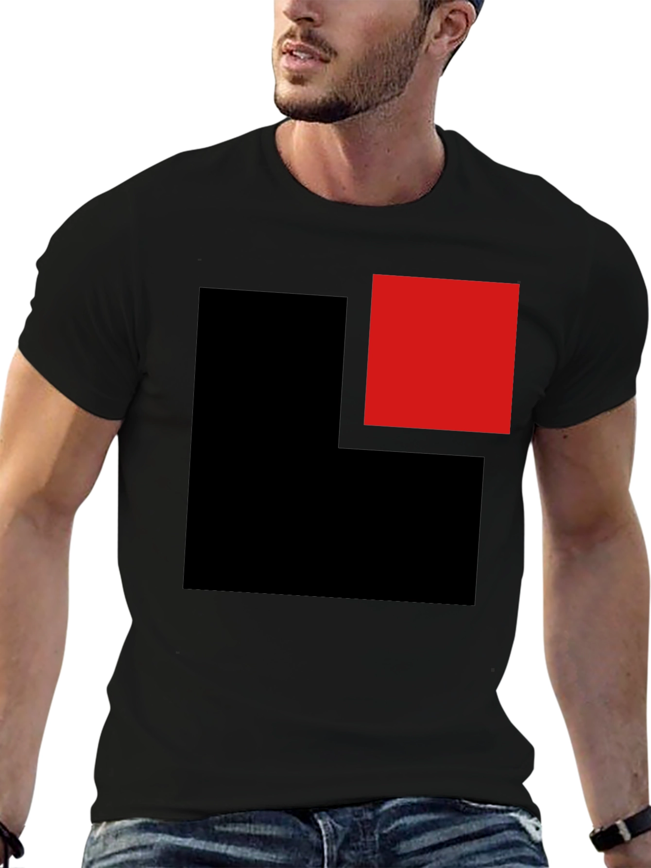Black Modern Black T-Shirt with Geometric Block Design view 6