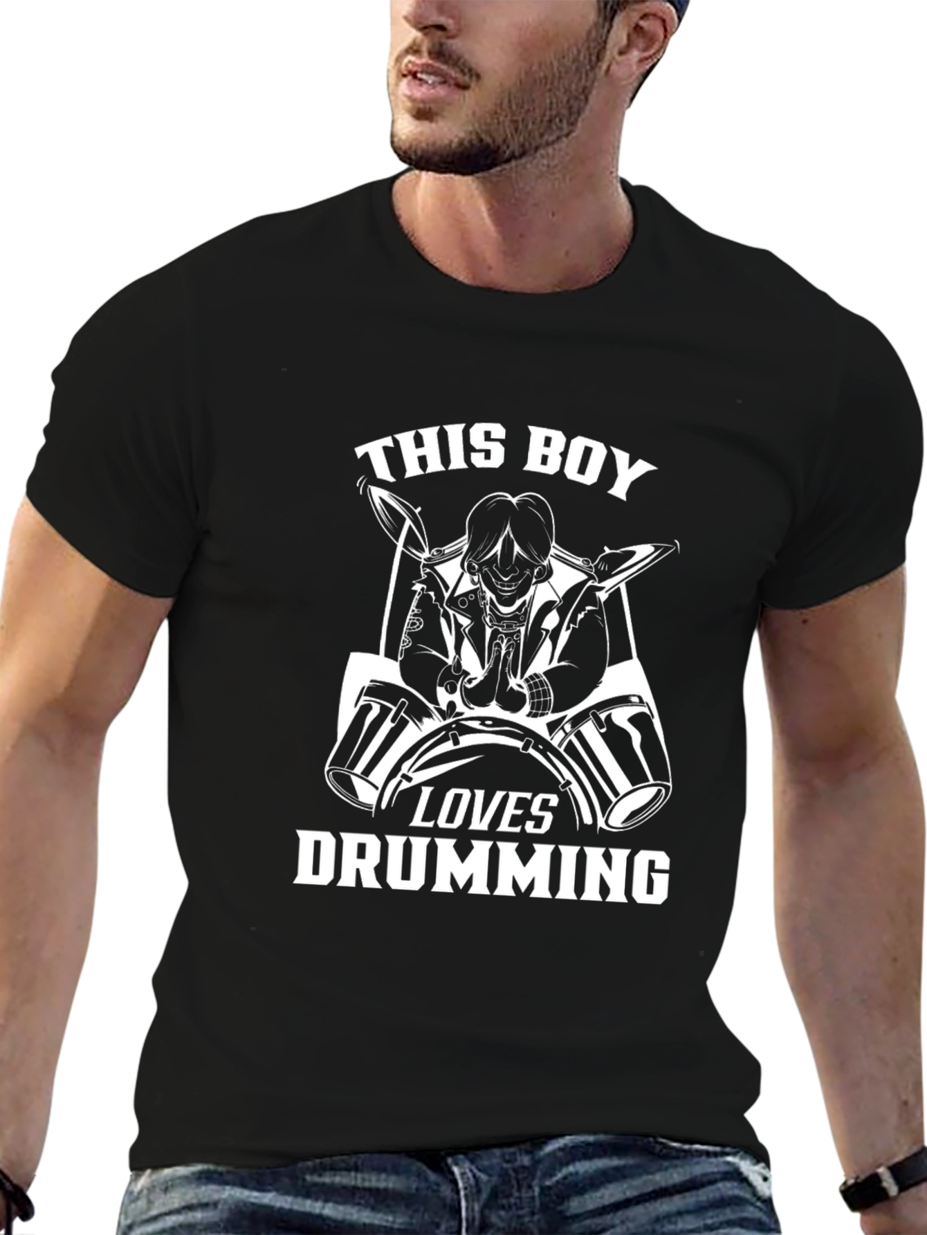 Black Drumming Boy Graphic Tee - Black Cotton Shirt view 6