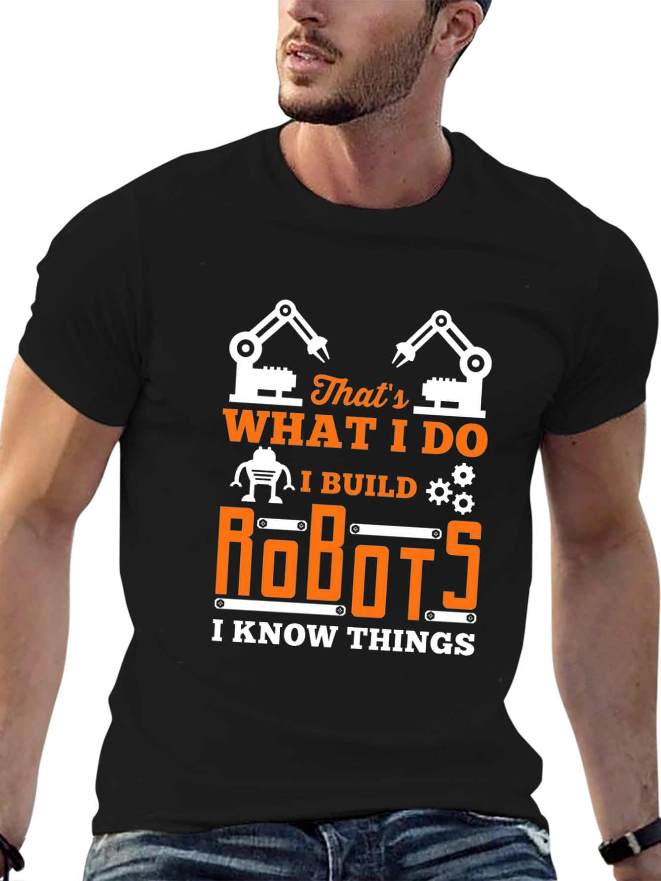 Black I Build Robots T-Shirt - Funny Engineer Tee view 6