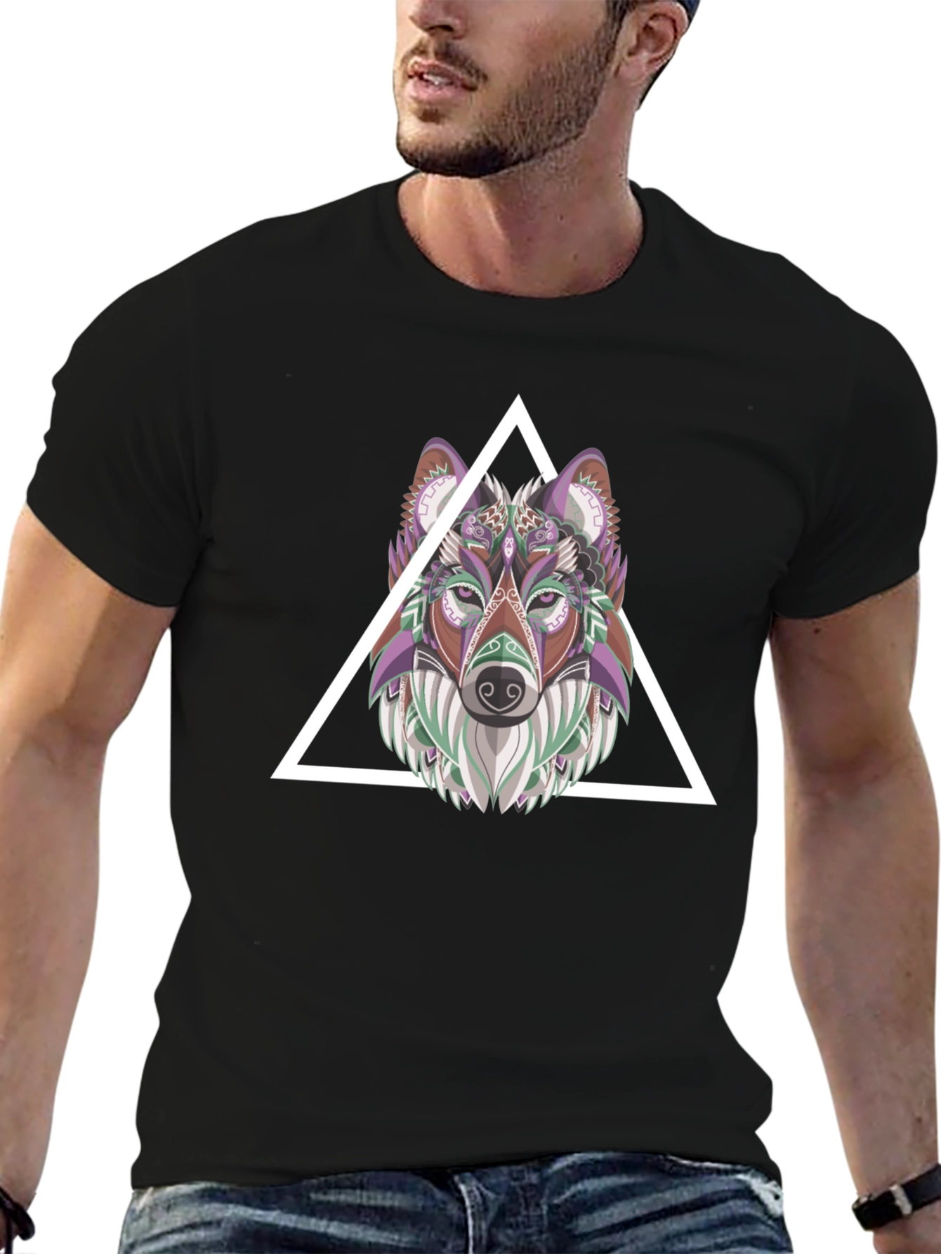 Black Geometric Wolf T-Shirt - Modern Graphic Tee view 6