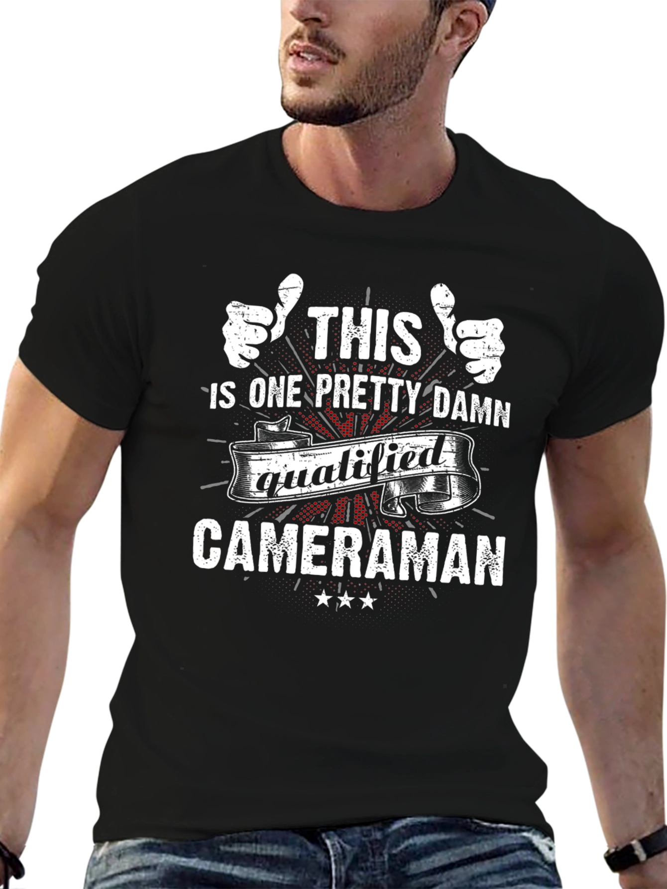 Black Qualified Cameraman Graphic T-Shirt view 6