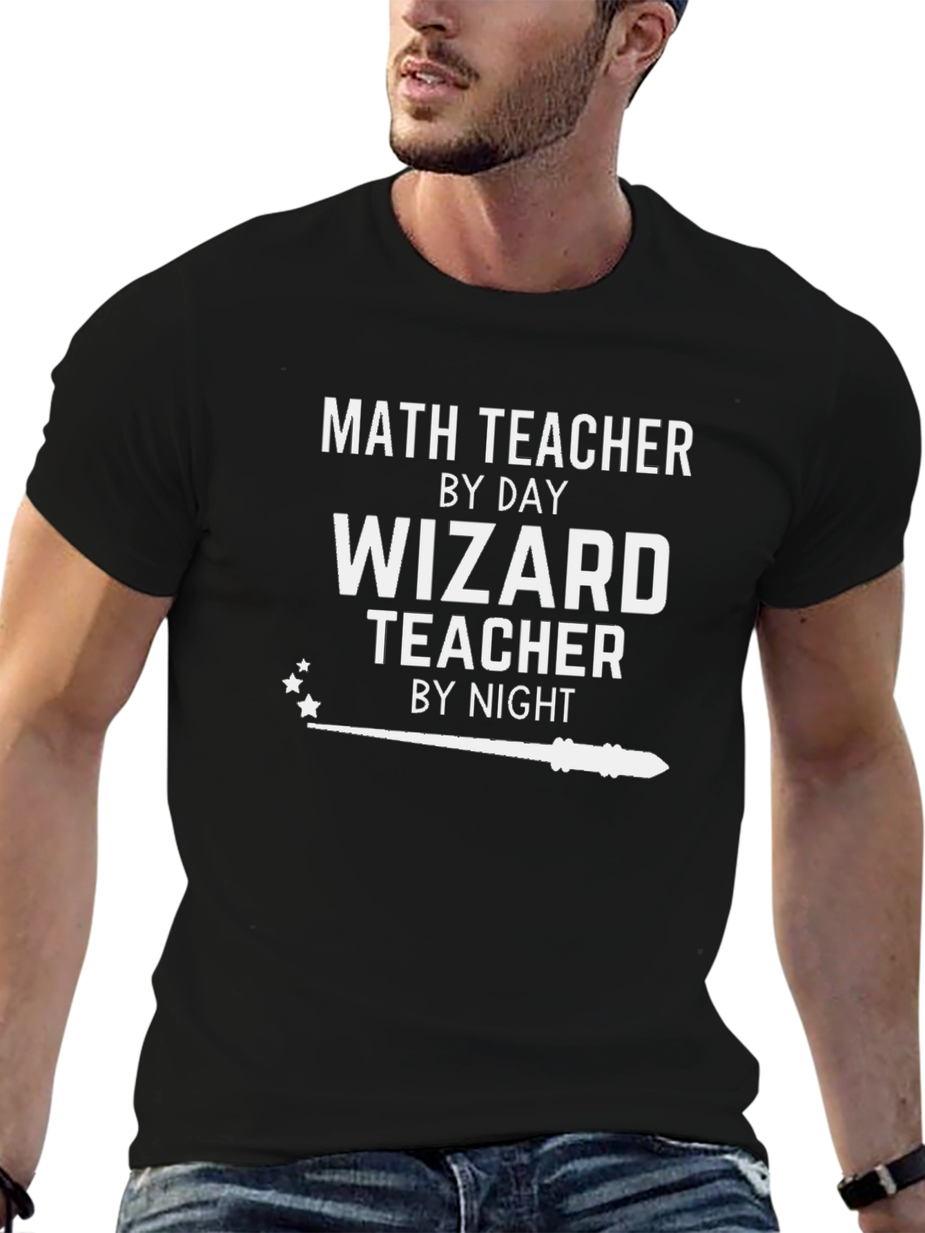 Black Math Teacher by Day, Wizard Teacher by Night T-Shirt view 6
