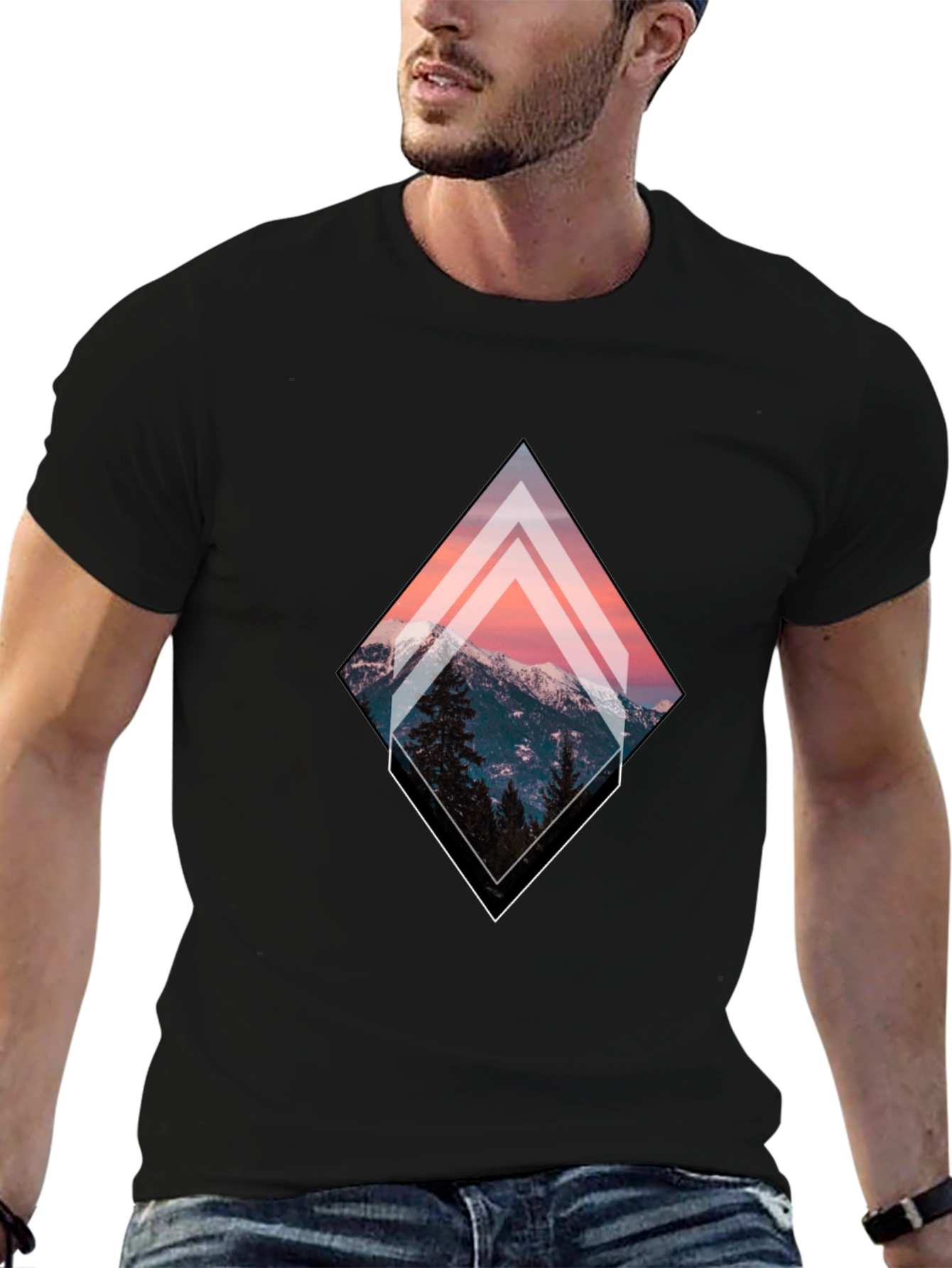 Black Mountain Peak Graphic Tee - Black Unisex T-Shirt view 6