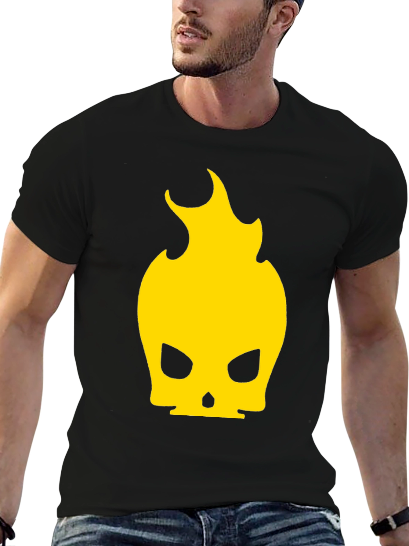 Black Fiery Skull Graphic Tee - Black Cotton Blend view 6