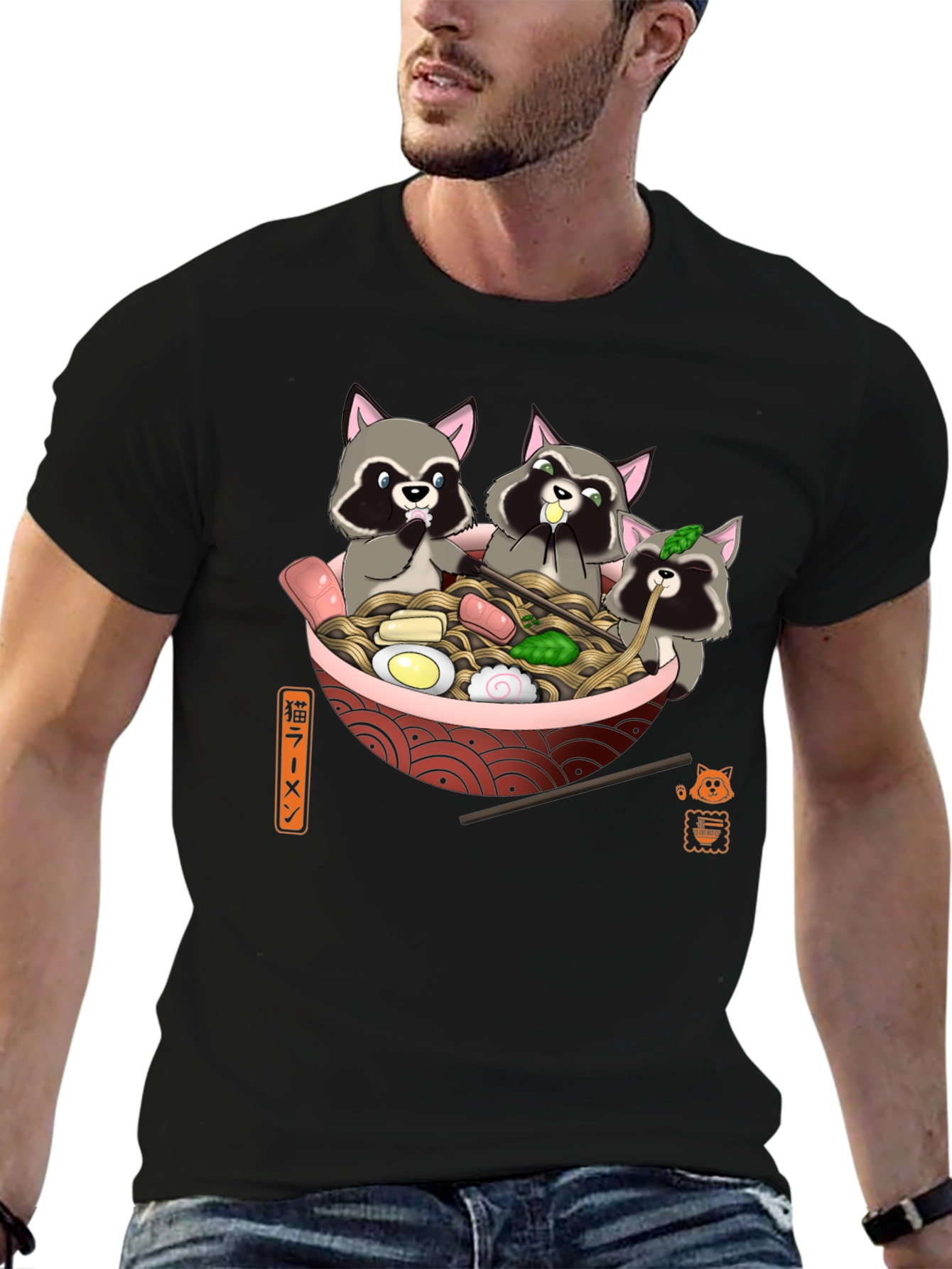 Black Raccoon Ramen T-Shirt - Cute Graphic Tee view 6
