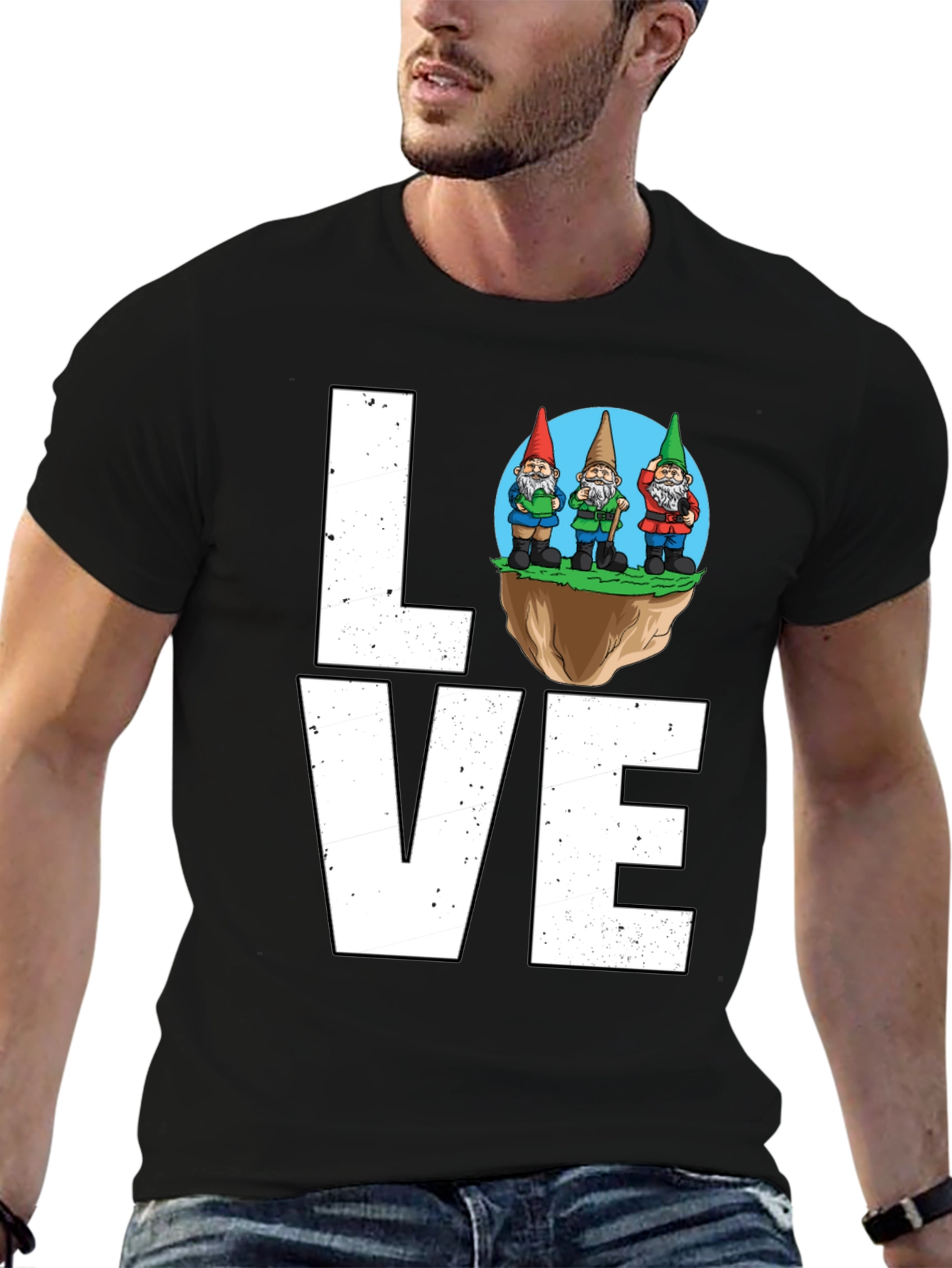 Black Gnome Love T-Shirt - Whimsical Garden Lover Tee view 6