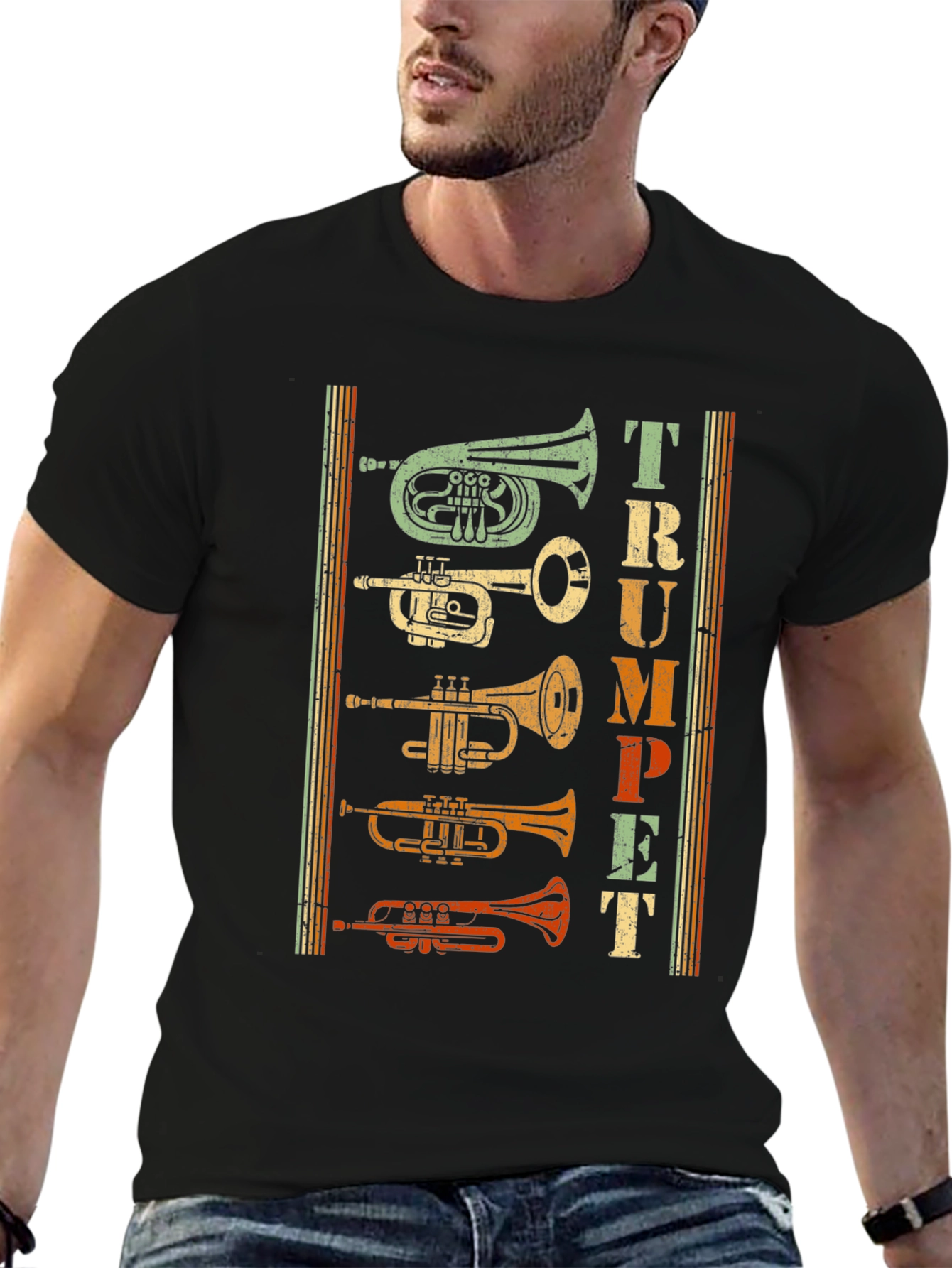 Black Vintage Trumpet T-Shirt - Musical Instrument Tee view 6