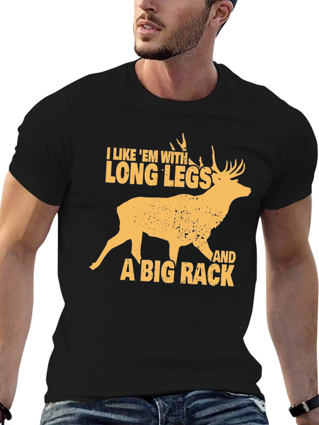 Black Funny Deer Hunter T-Shirt - Long Legs & Big Rack view 6