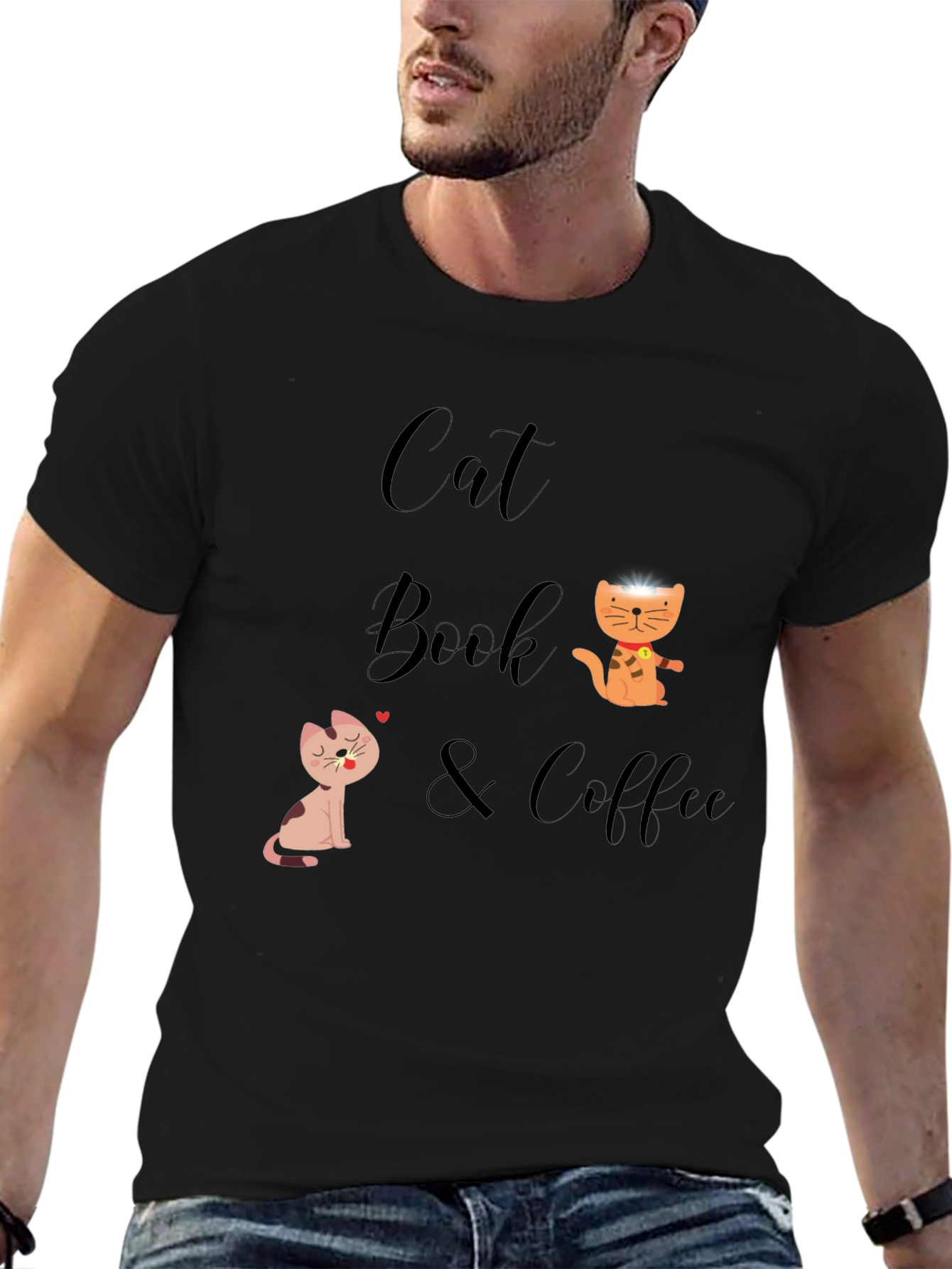 Black Cat Book & Coffee Graphic T-Shirt view 6