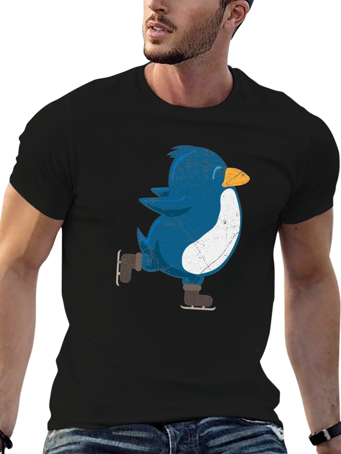 Black Skating Penguin Graphic Tee - Fun Novelty Shirt view 6