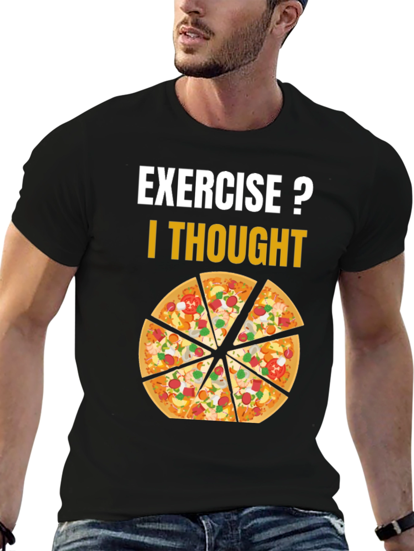 Black Pizza Exercise T-Shirt Funny Graphic Tee view 6
